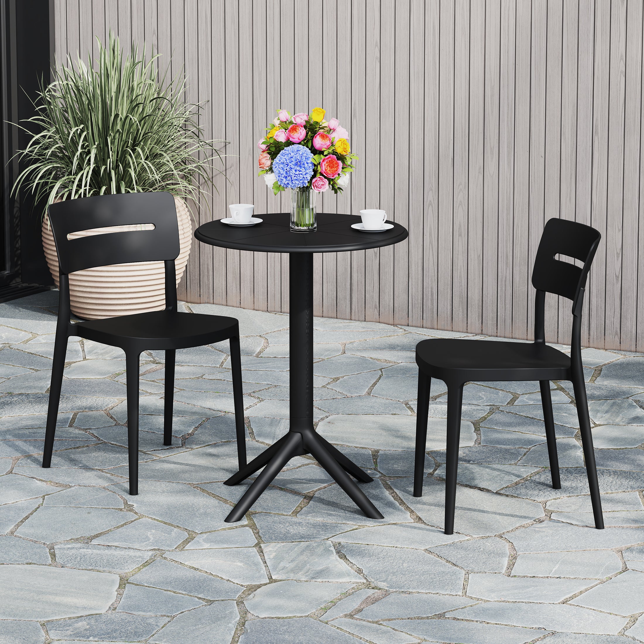 Sunshine 3-Piece Outdoor Resin Patio Bistro Set with Stackable Patio Dining Chairs