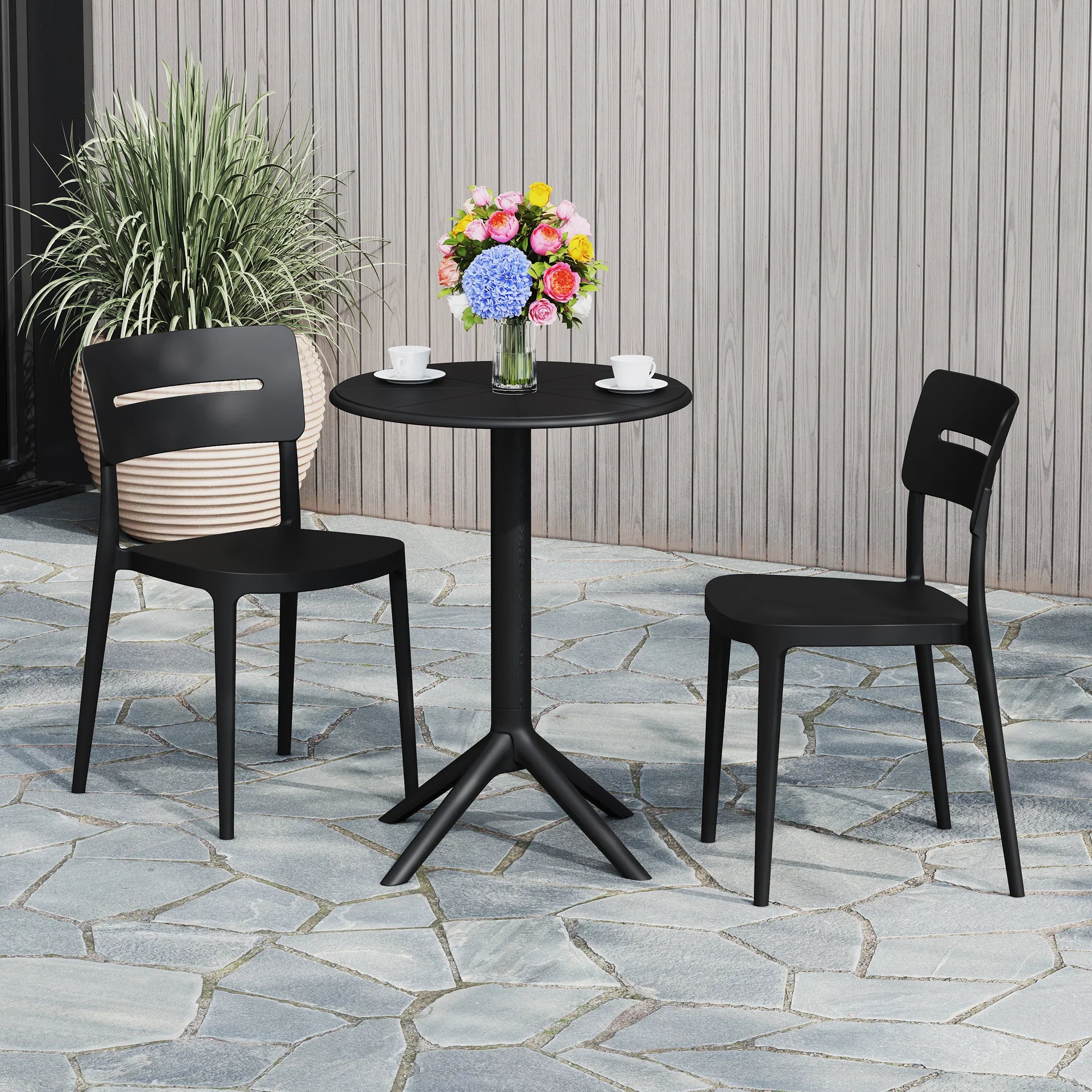 Sunshine 3-Piece Outdoor Resin Patio Bistro Set with Stackable Patio Dining Chairs