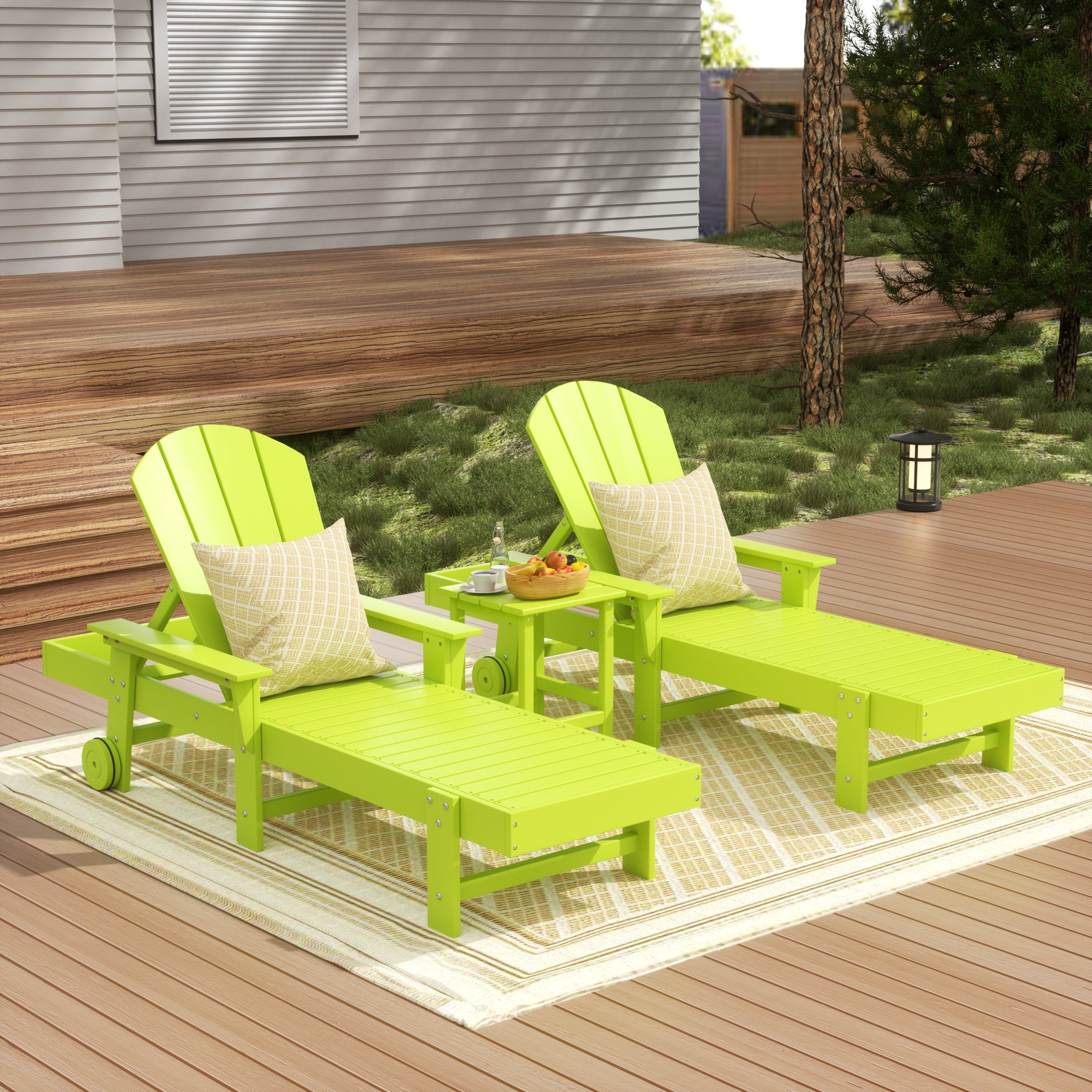 Paradise 3 Piece Adirondack Reclining Chaise Lounge With Arms & Wheels