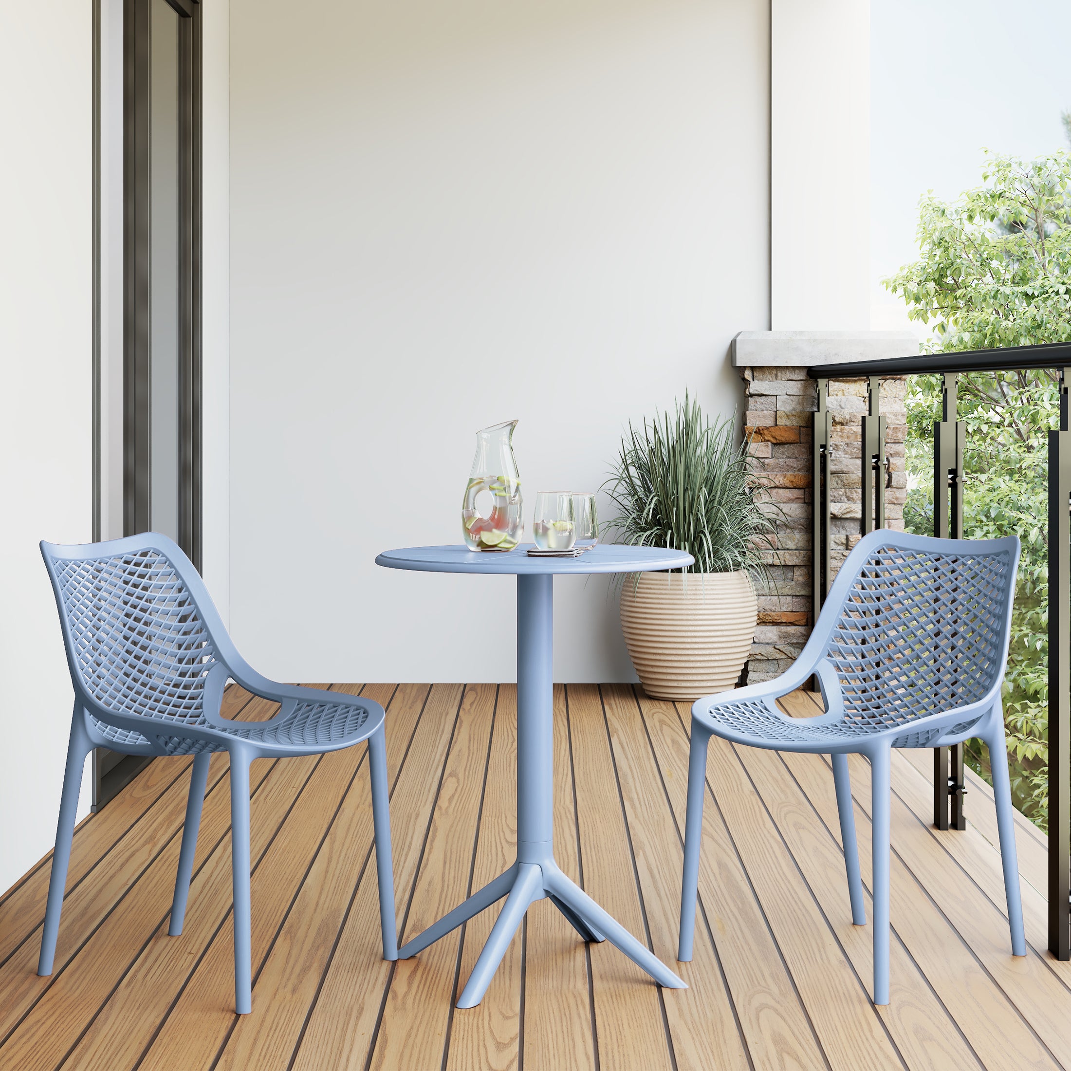 Sunshine 3-Piece Outdoor Resin Patio Bistro Set with Stackable Patio Dining Side Chairs