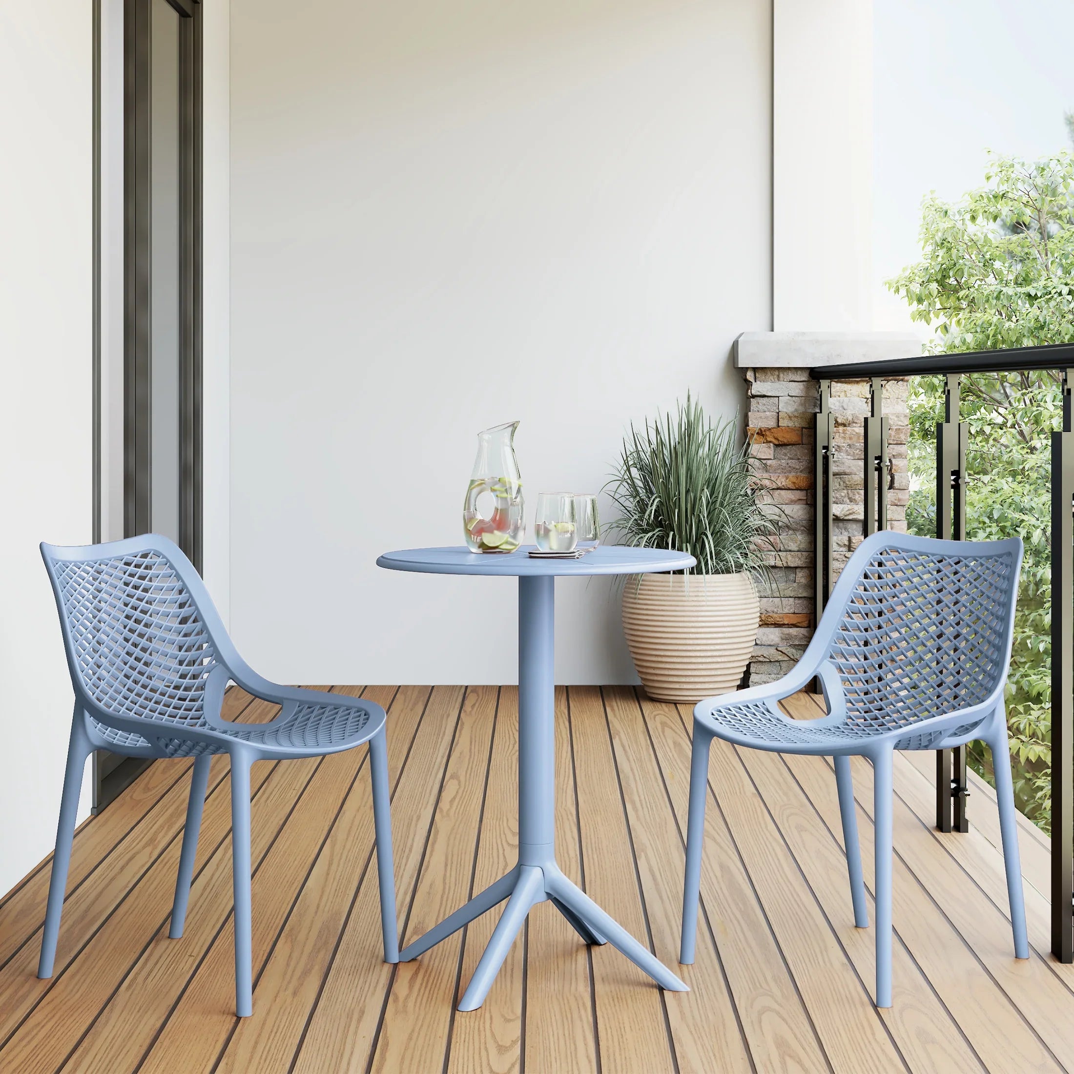 Sunshine 3-Piece Outdoor Resin Patio Bistro Set with Stackable Patio Dining Side Chairs