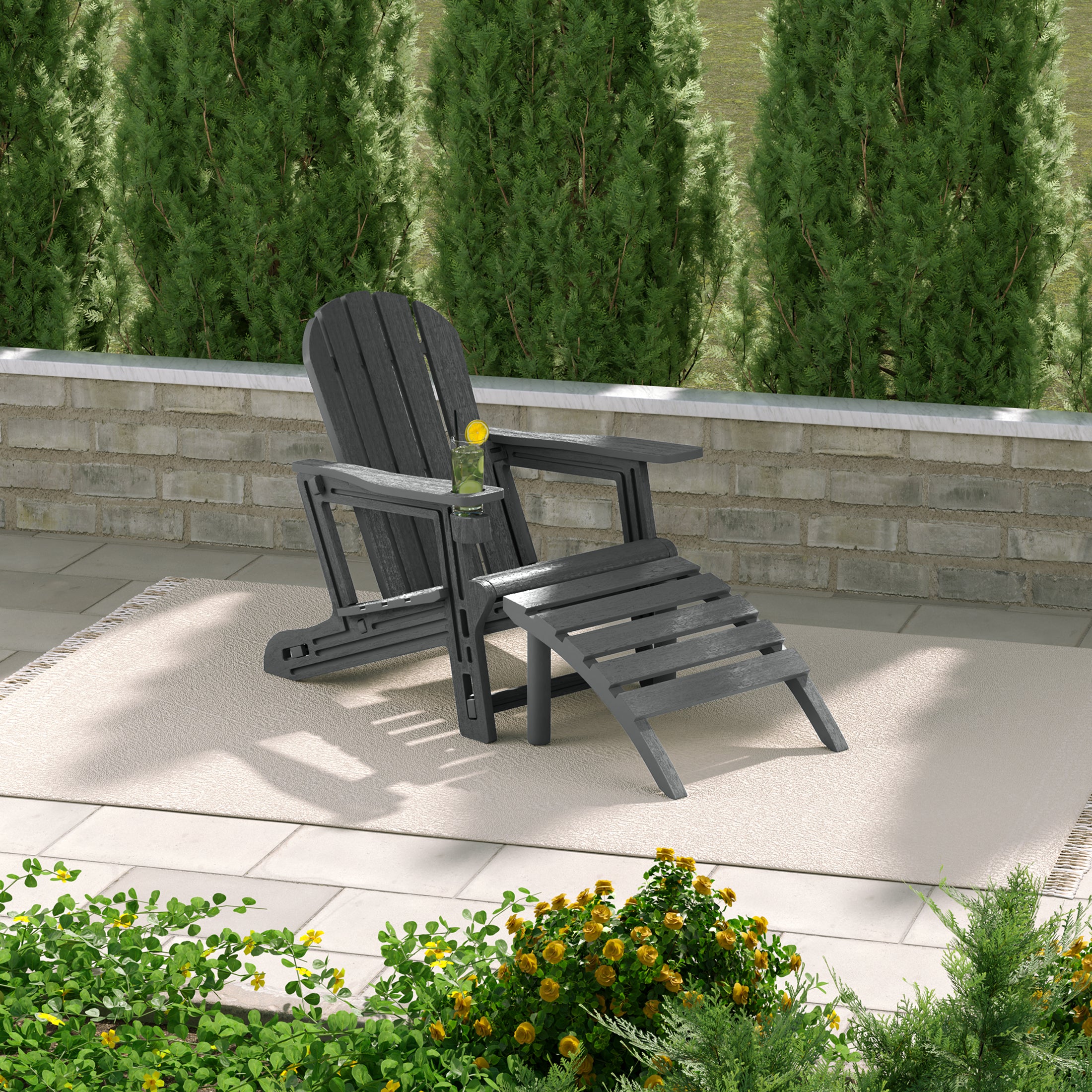 Cayman No-Tools Outdoor HDPE Patio Adirondack Chair with Patio Ottoman