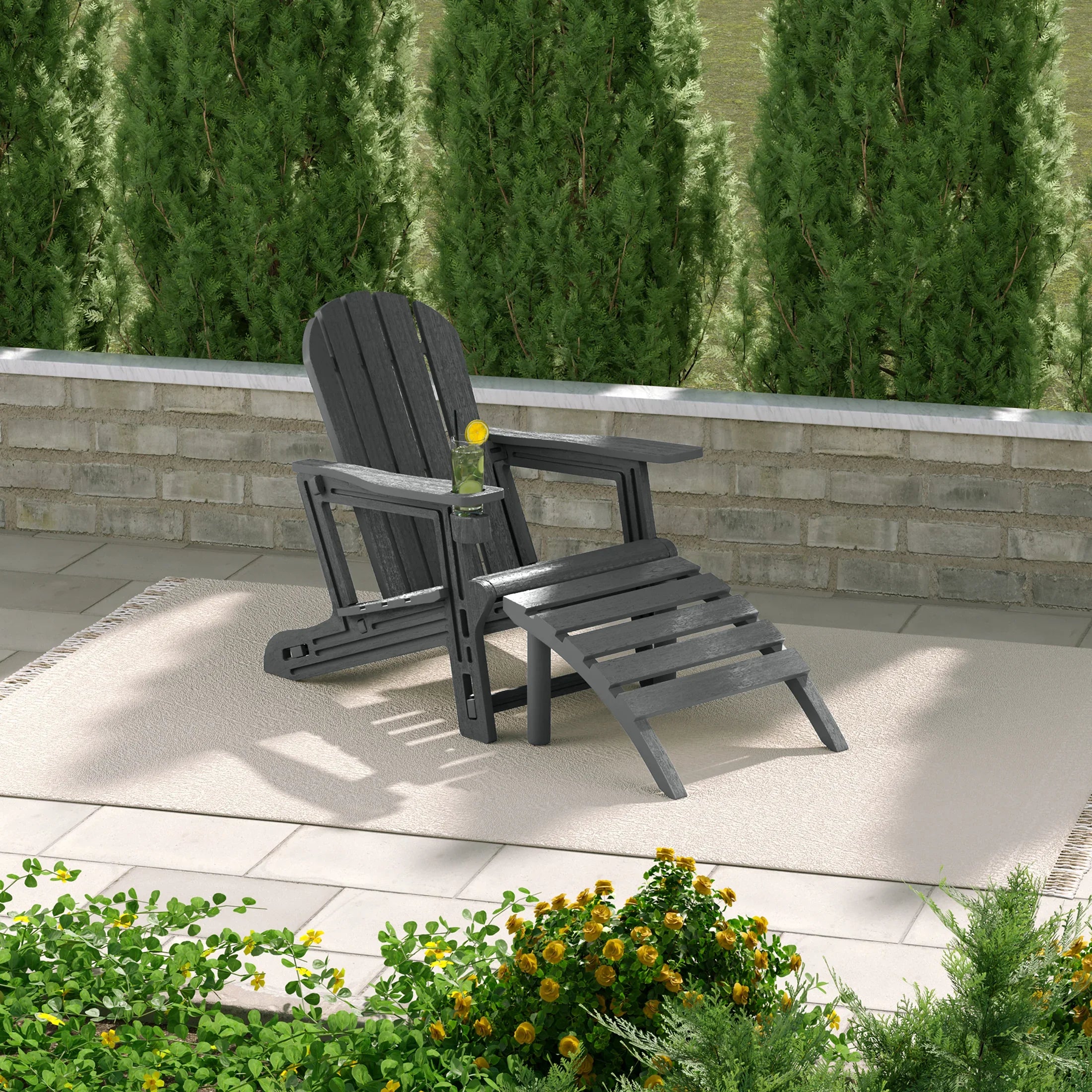 Cayman No-Tools Outdoor HDPE Patio Adirondack Chair with Patio Ottoman