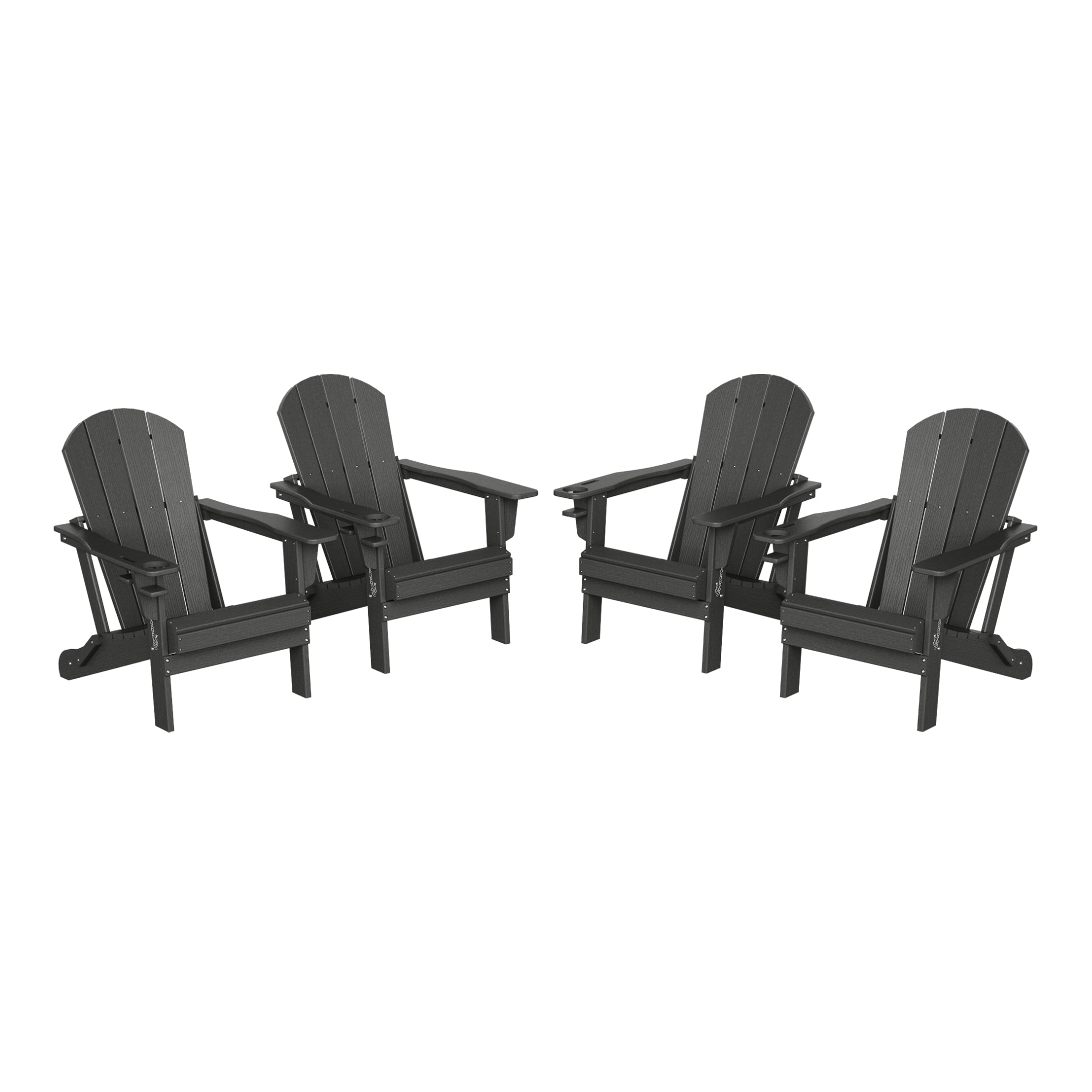 Rockport Outdoor Patio HDPE Resin Folding Adirondack Chairs With Cup Holder and Phone Holder (Set of Four)