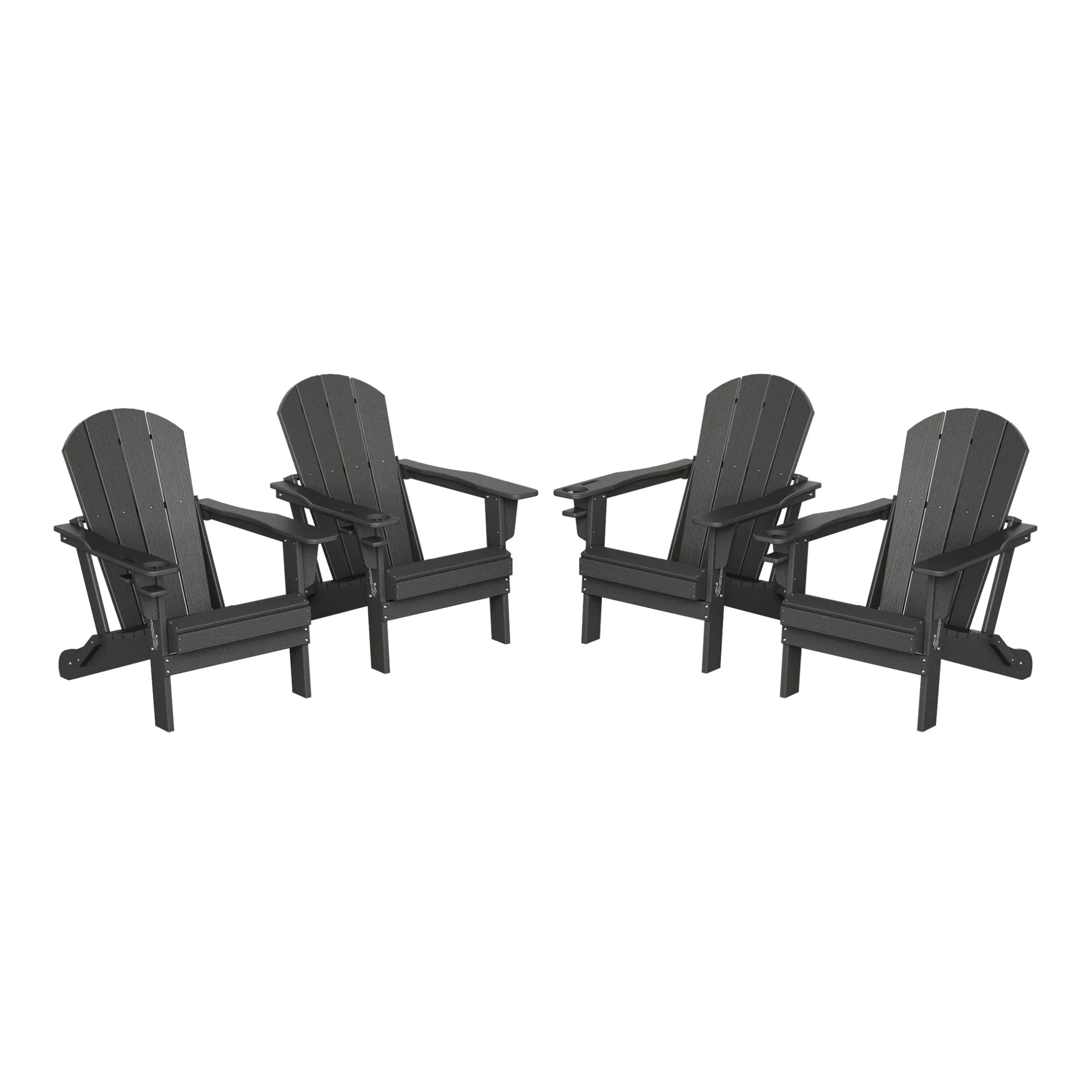 Rockport Outdoor Patio HDPE Resin Folding Adirondack Chairs With Cup Holder and Phone Holder (Set of Four)
