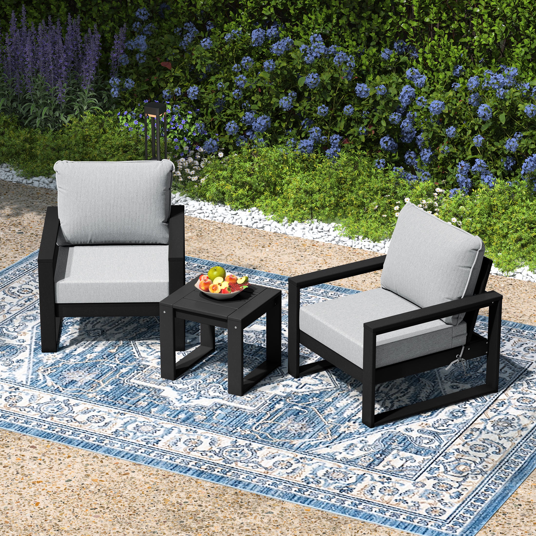 Rockaway Outdoor Modern 3-Piece HDPE Patio Sofa Set with Side Table