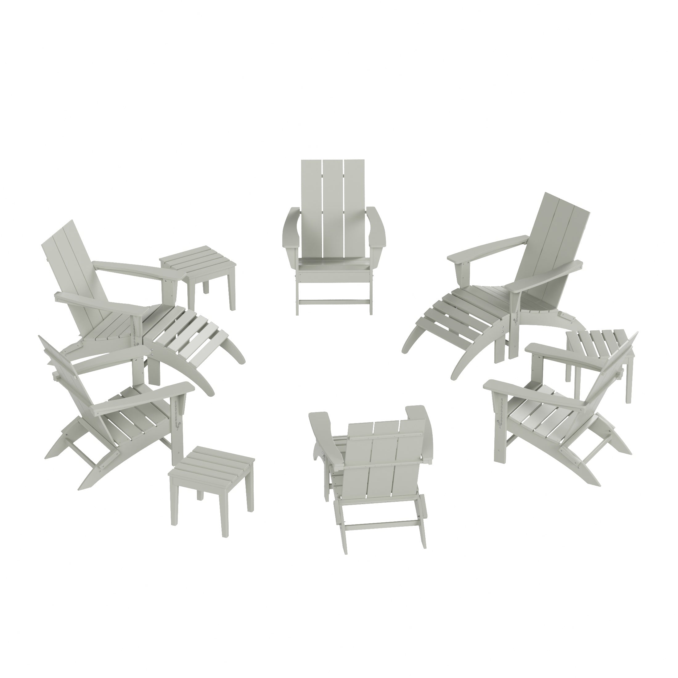 Palms 12-Piece Modern Poly Folding Adirondack Chair with Ottoman and Side Table