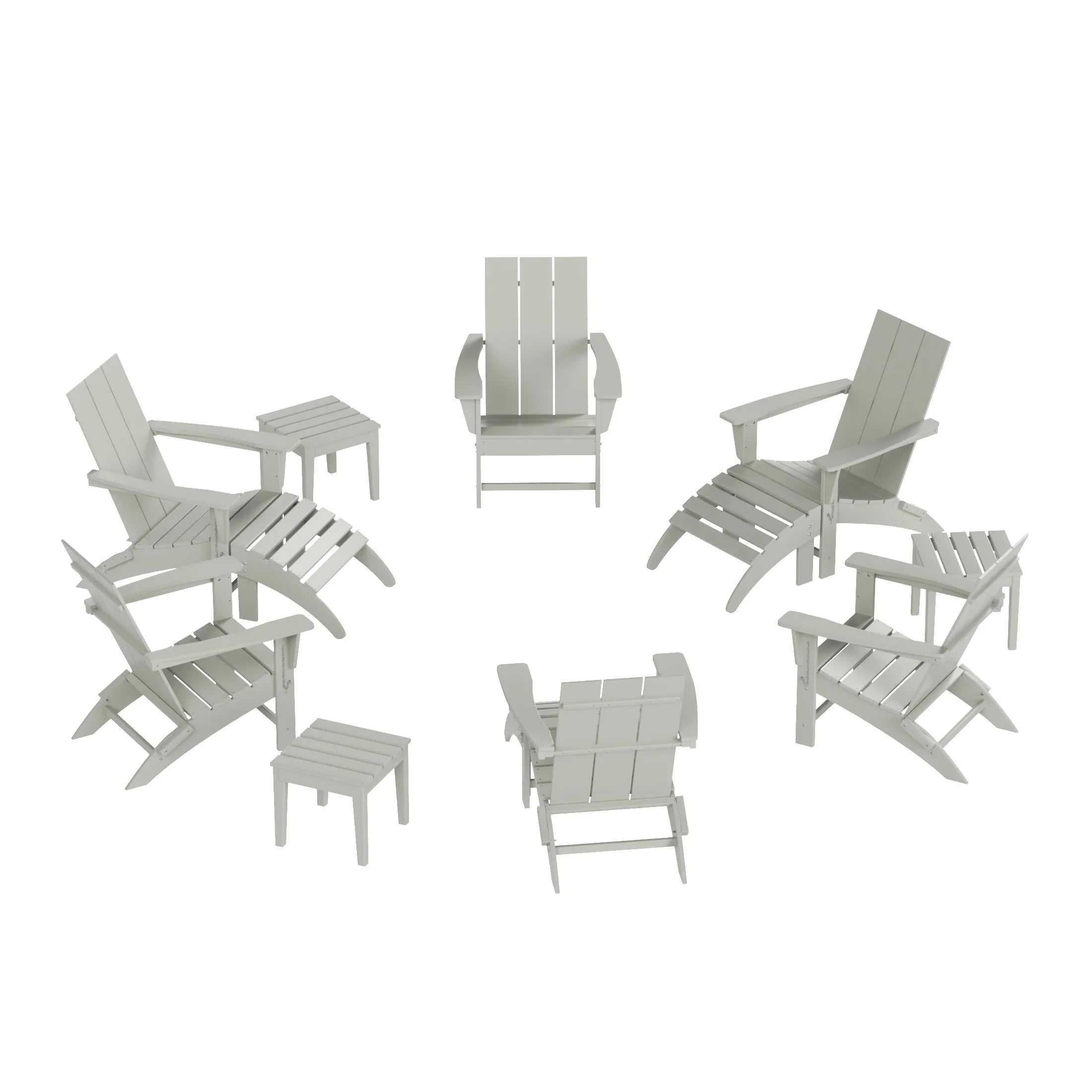 Palms 12-Piece Modern Poly Folding Adirondack Chair with Ottoman and Side Table