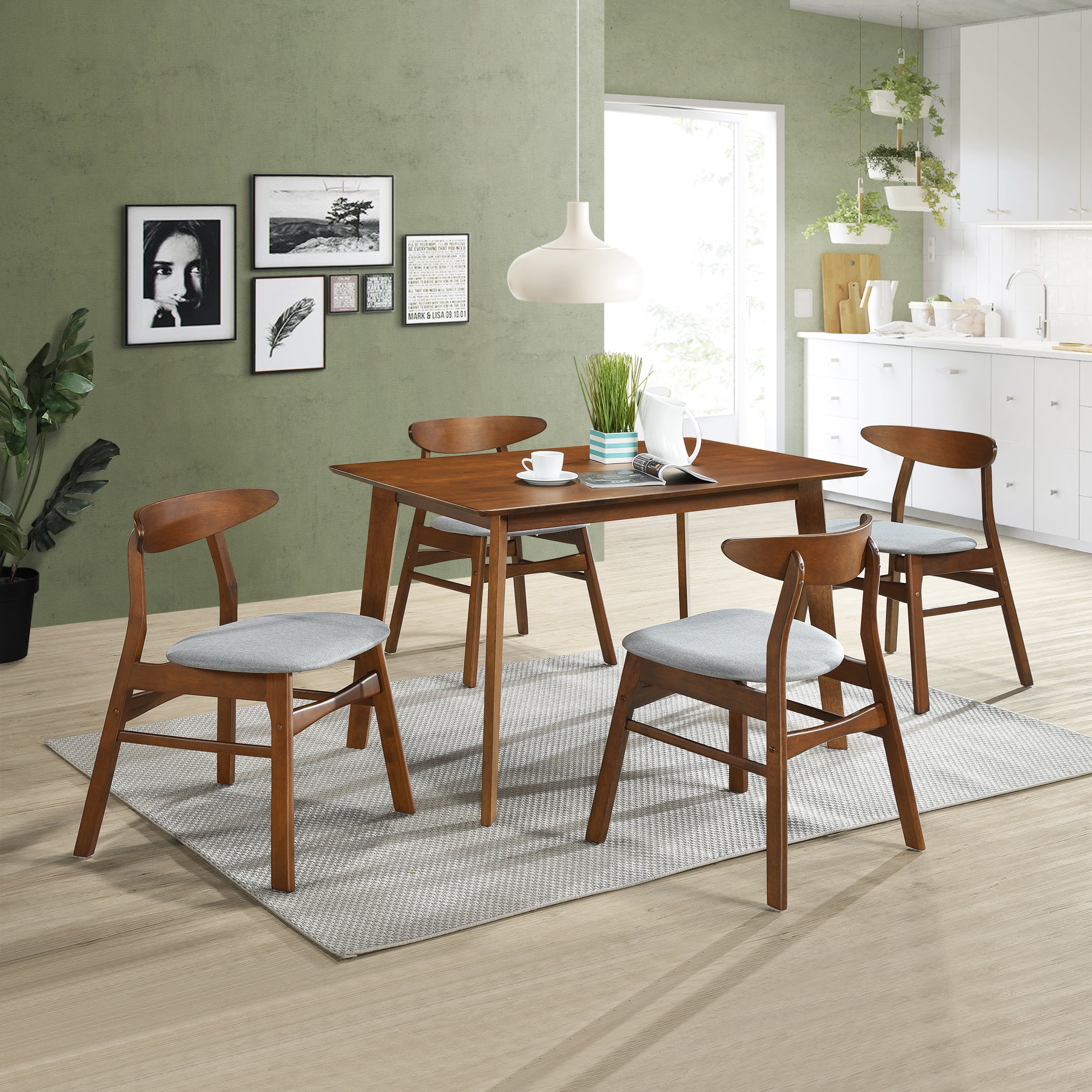Scarsdale 5-Piece set solid Wood upholstered seat dining set with table and chairs