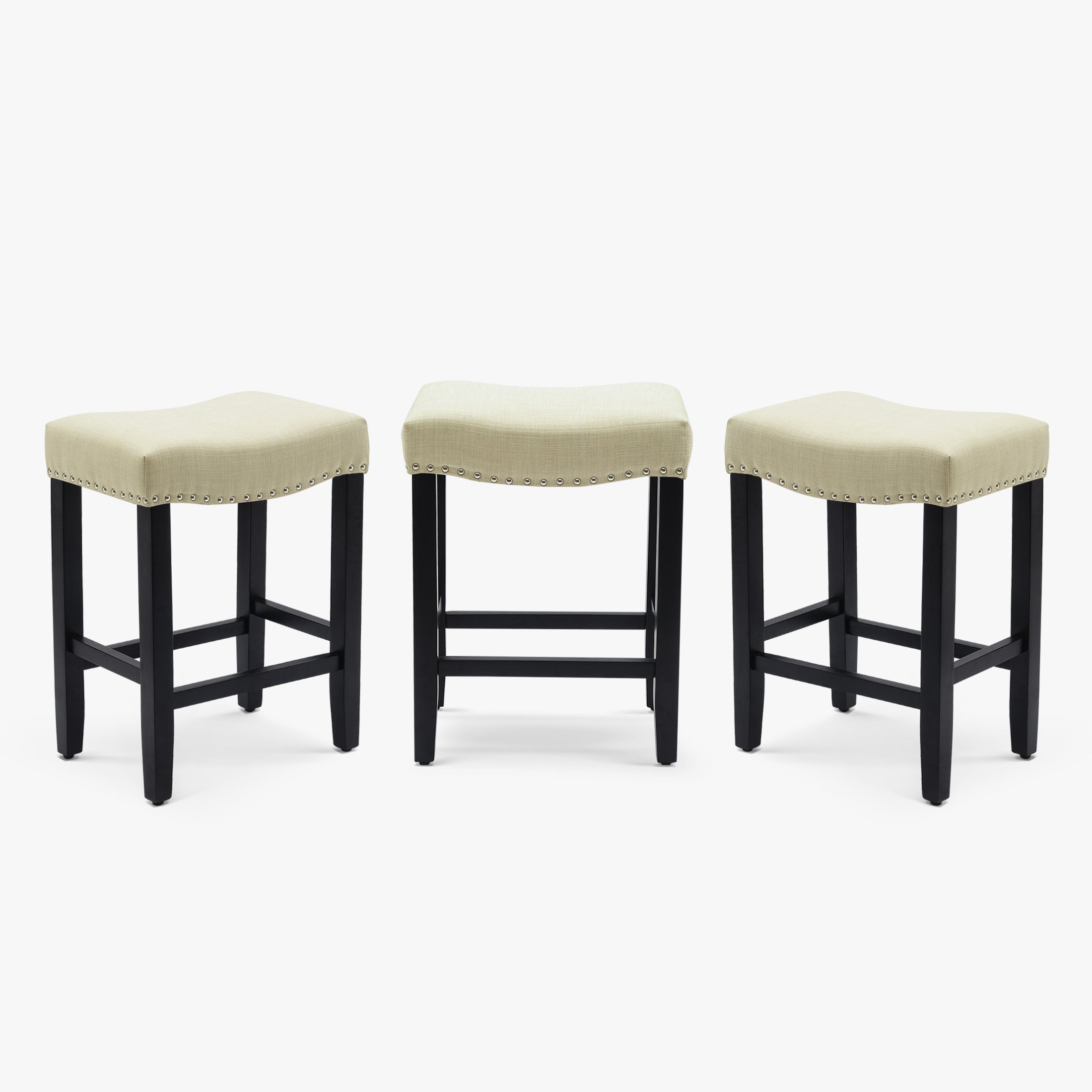 Bulmon 24" Upholstered Saddle Seat Black Counter Stool (Set of 3)