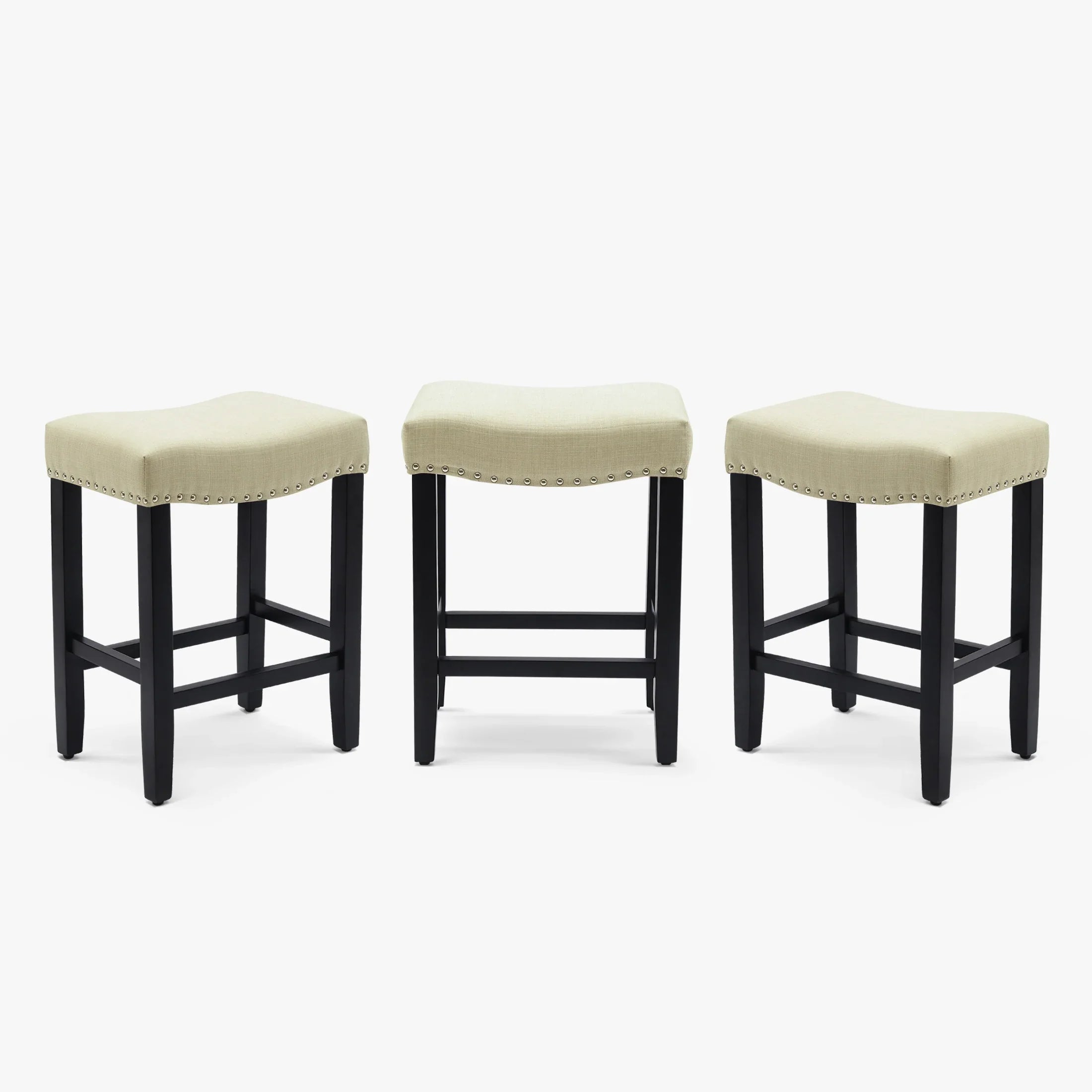 Bulmon 24" Upholstered Saddle Seat Black Counter Stool (Set of 3)