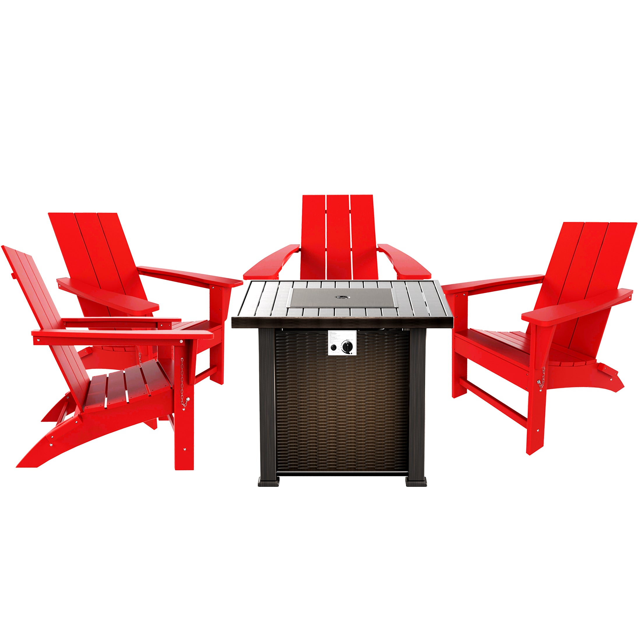 Palms Modern Folding Poly Adirondack Chair With Square Fire Pit Table