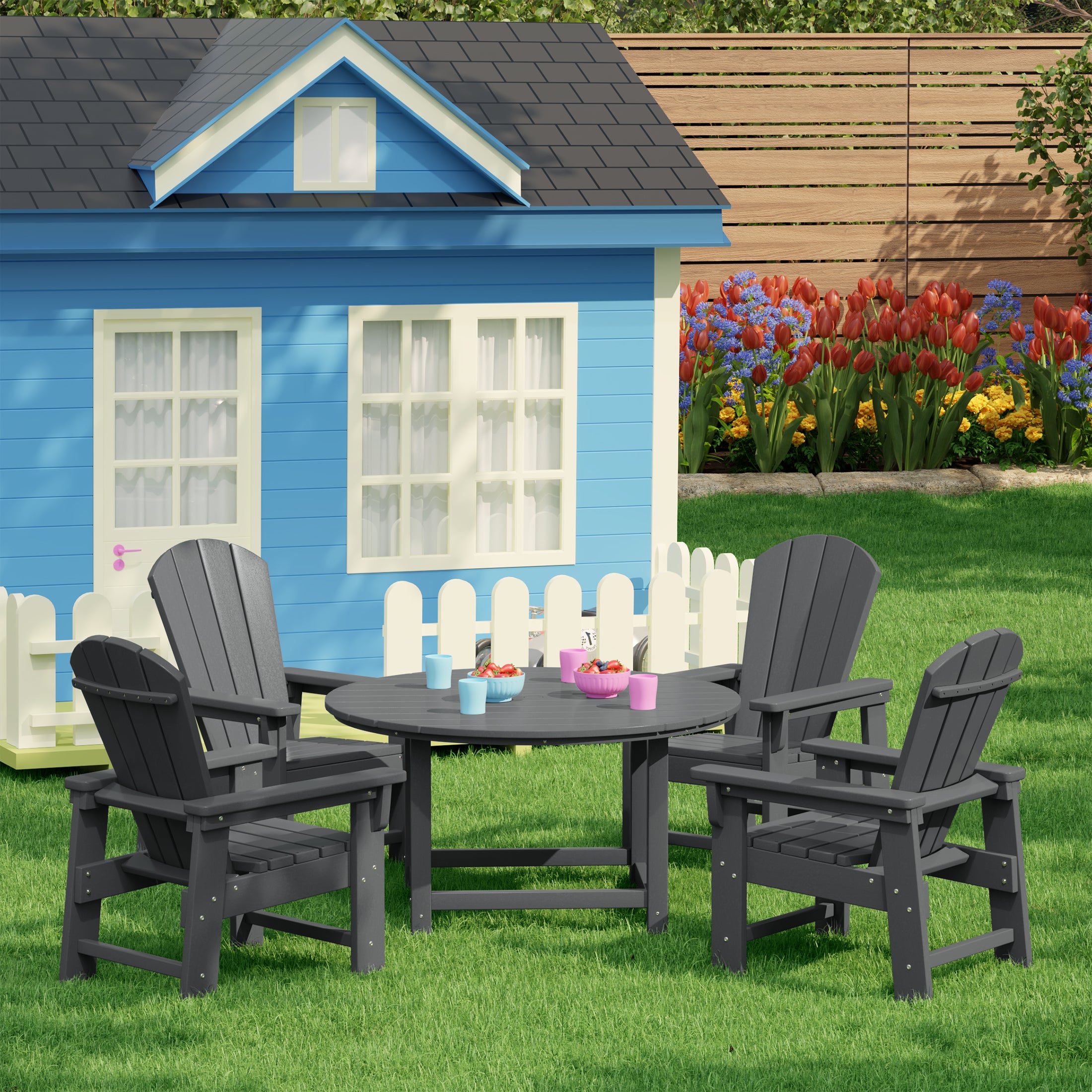 Paradise Kids 5-Piece HDPE Outdoor Patio Round Dining Table and Chairs Set