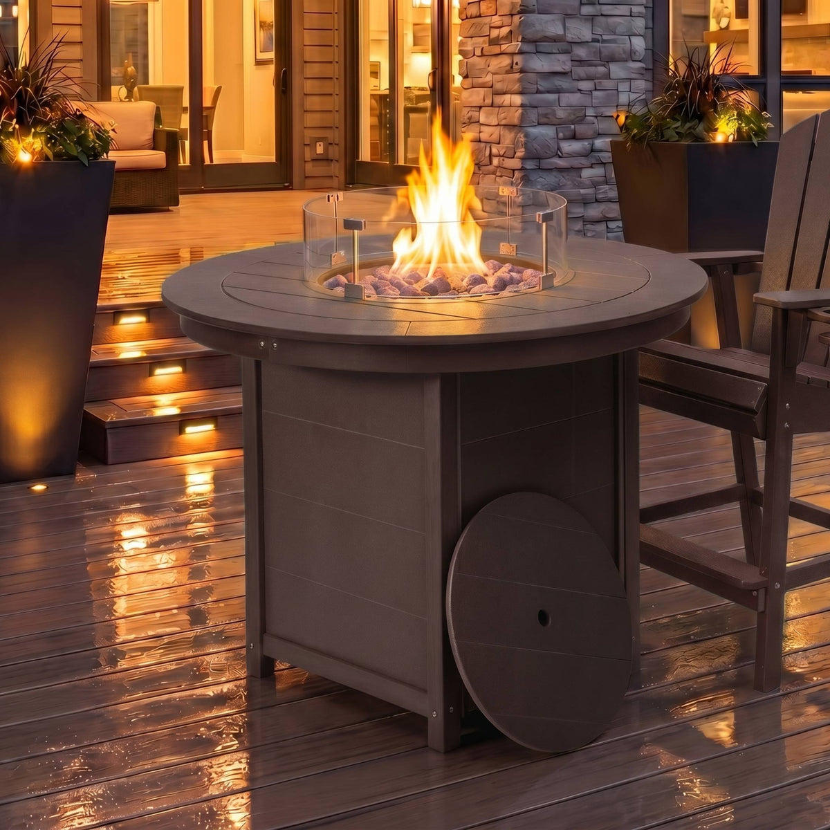 Sol 47" Modern Outdoor Patio Propane Round Counter Height Fire Pit Table