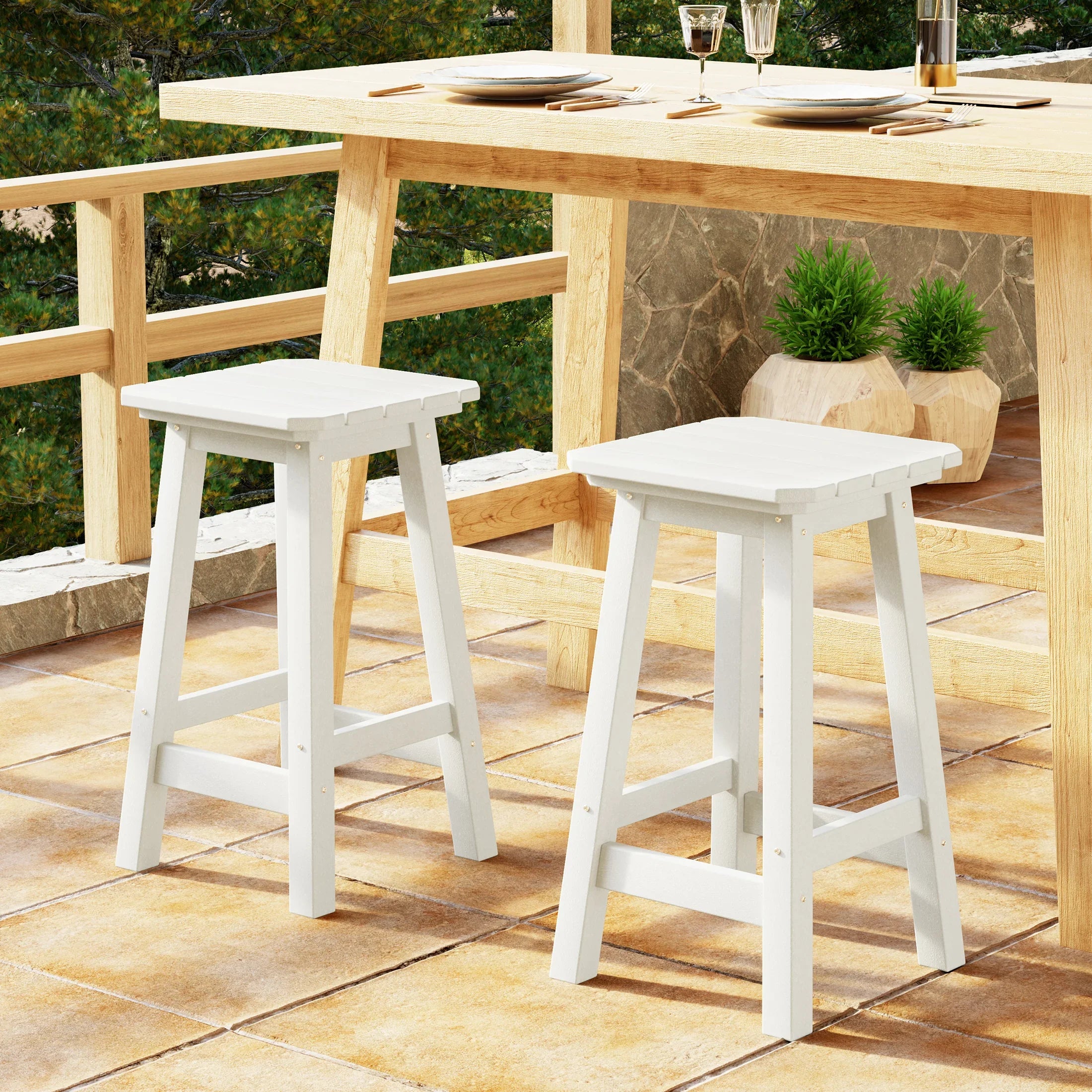 Paradise 24" HDPE Outdoor Patio Counter High Backless Square Bar Stools Set of 2