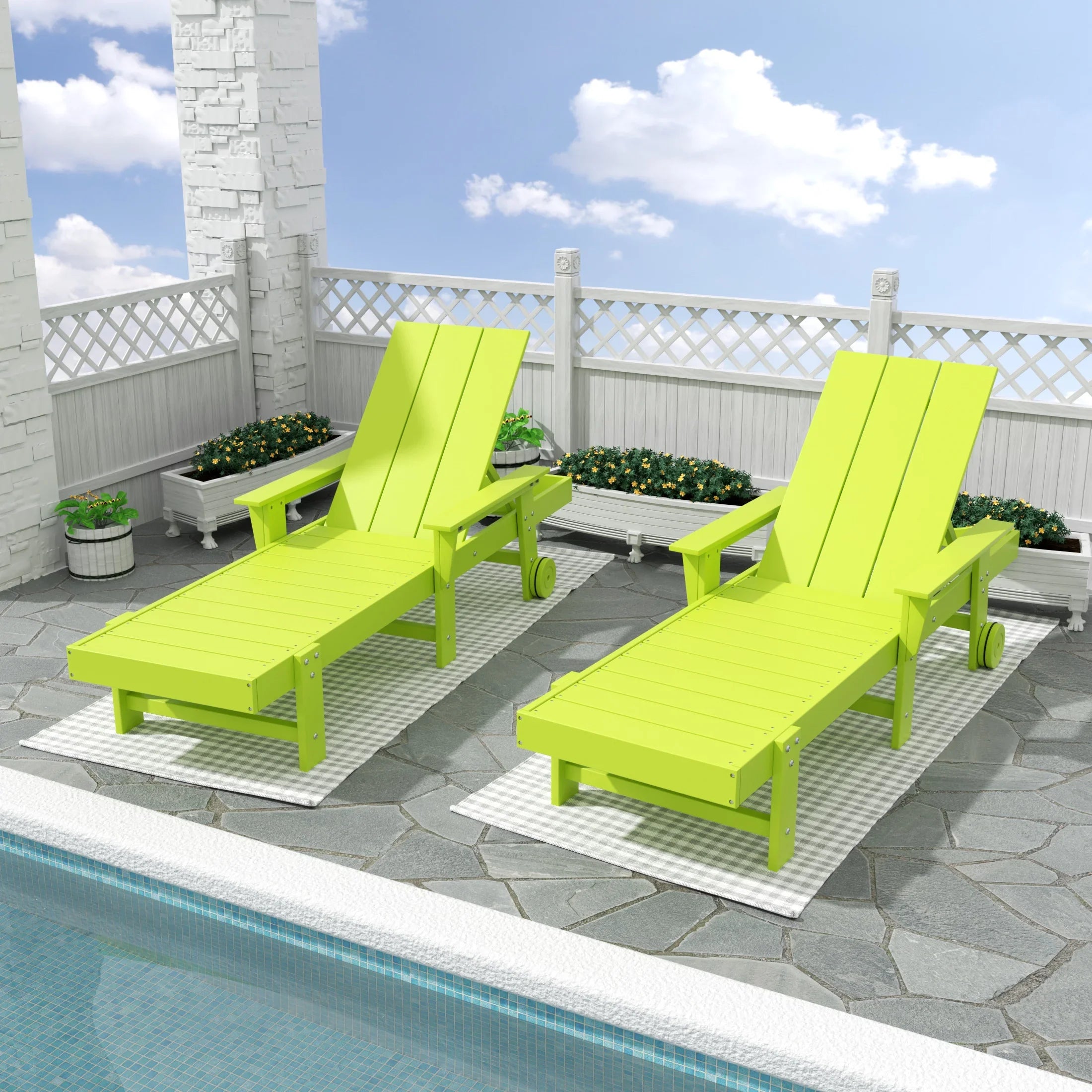 Palms 2 Piece Reclining Chaise Lounge With Arms & Wheels