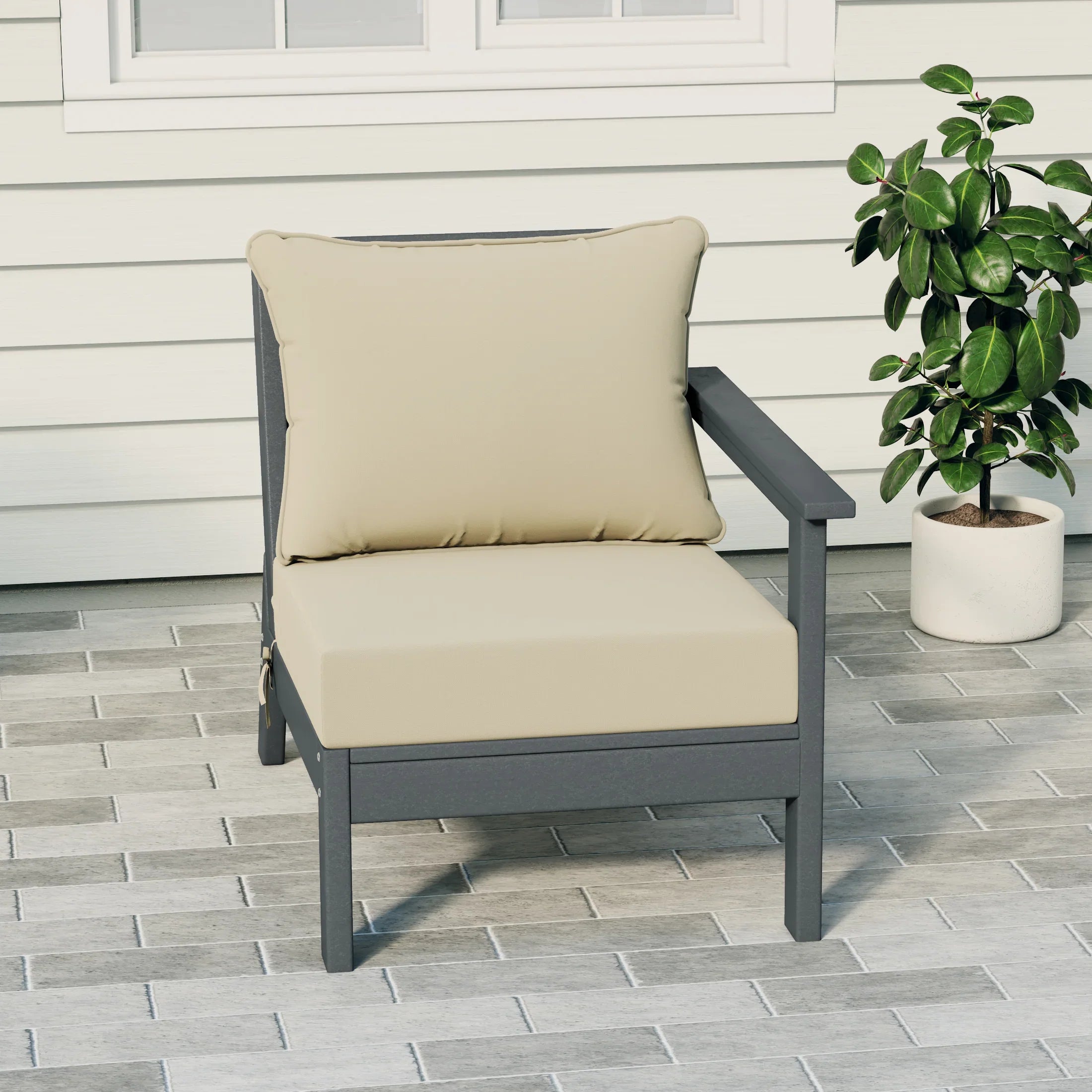 Portsmouth Outdoor Patio HDPE Right Arm Sectional Corner Club Chair with Patio Cushions