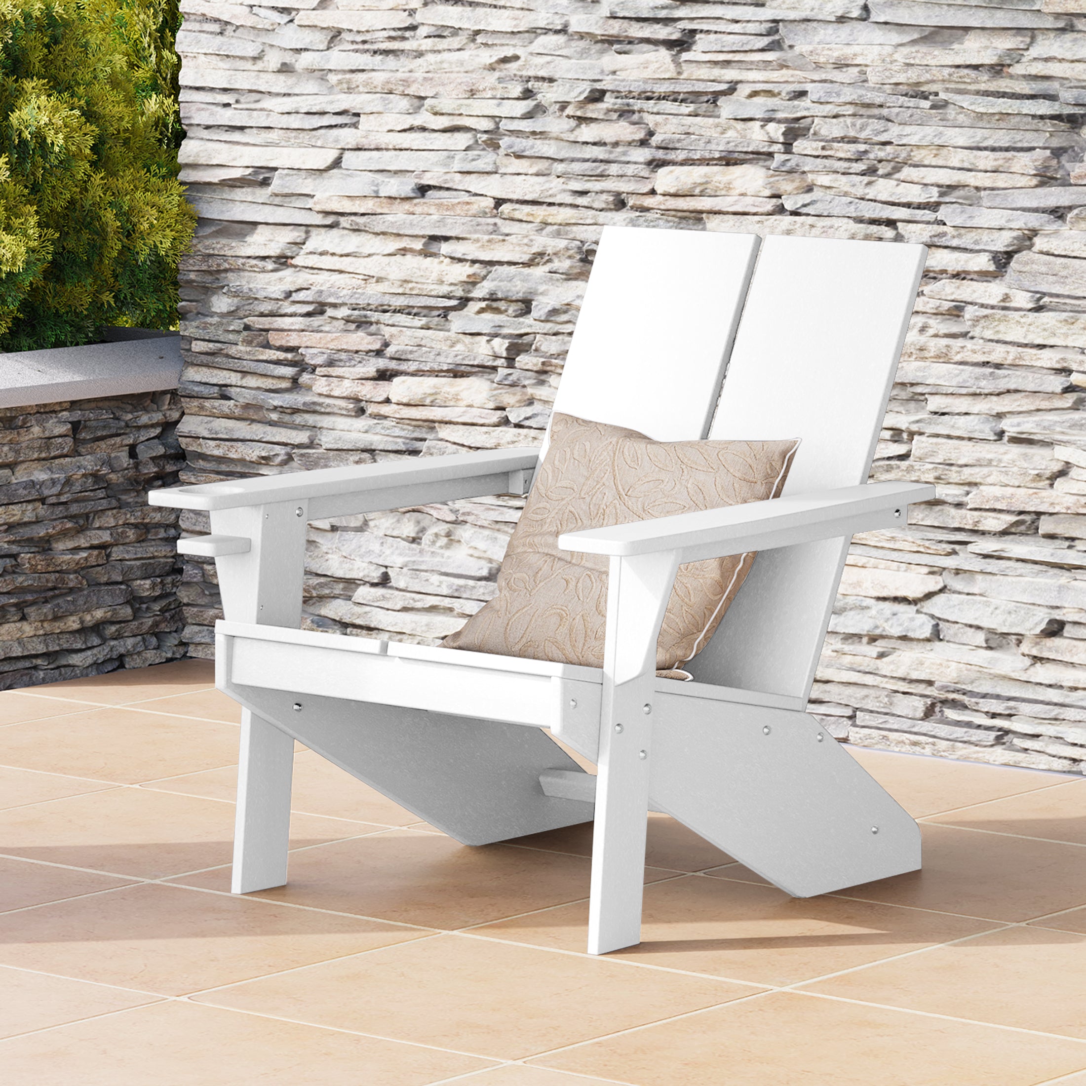 Seaview Outdoor HDPE Modern Adirondack Chair with Cup Holder
