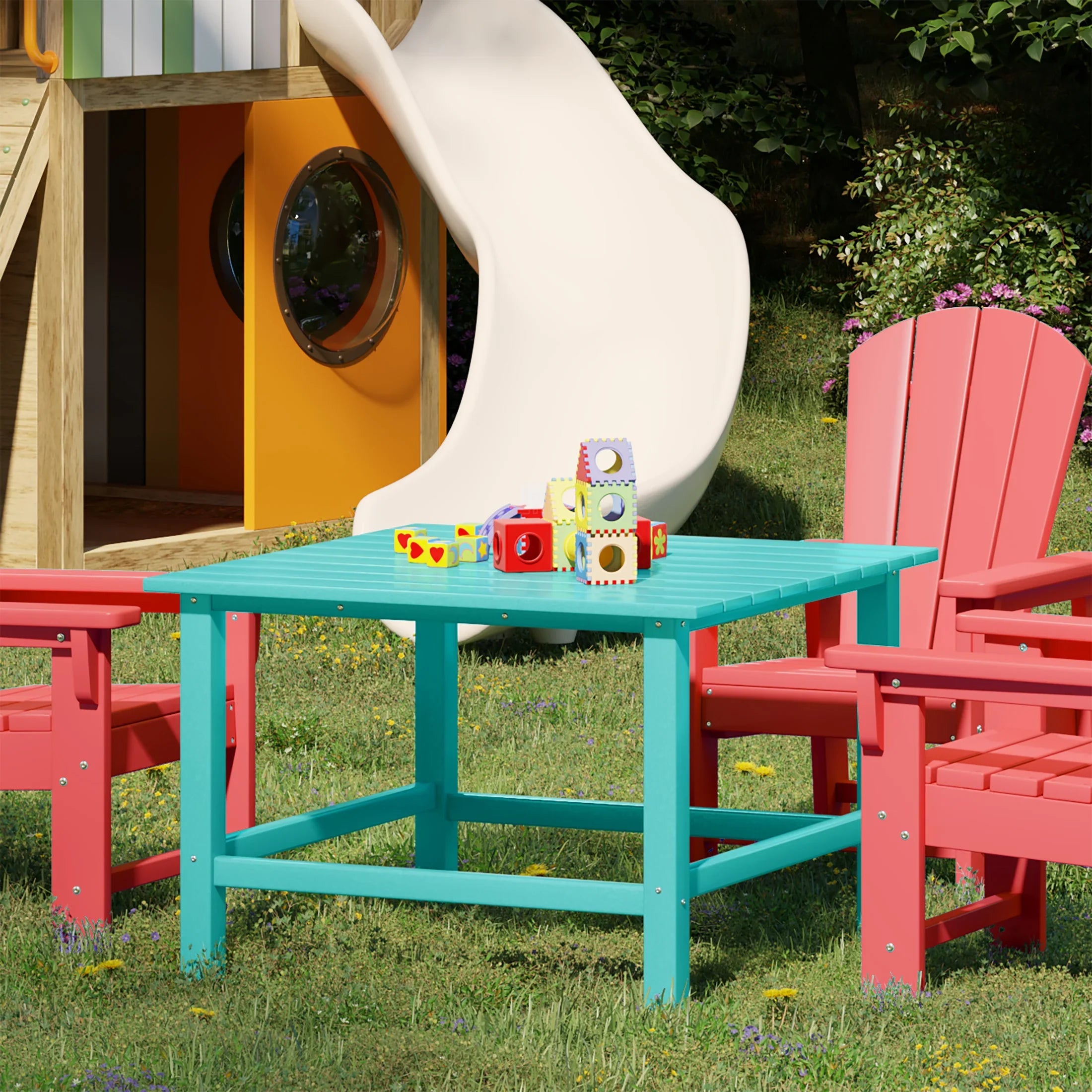 Paradise Kids Outdoor Patio Furniture HDPE 30" Wide Square Dining Table