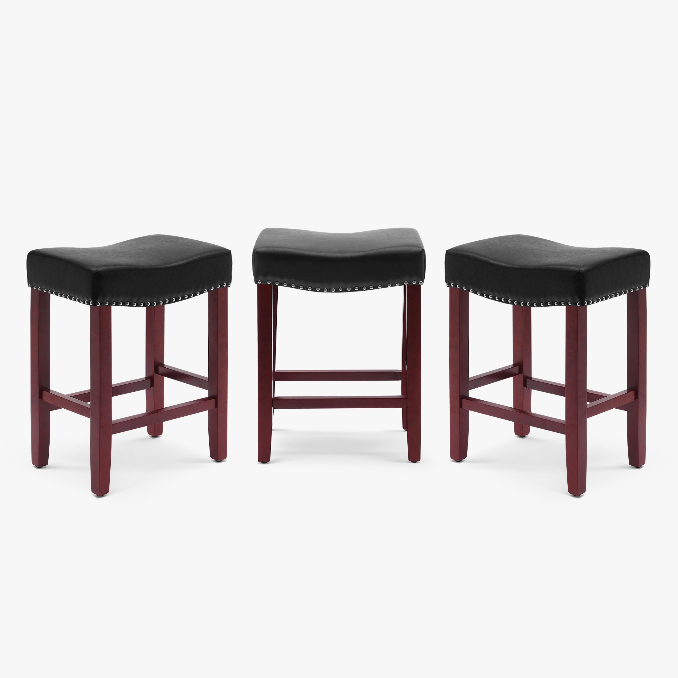 Bulmon 24" Upholstered Saddle Seat Cherry Counter Stool (Set of 3)
