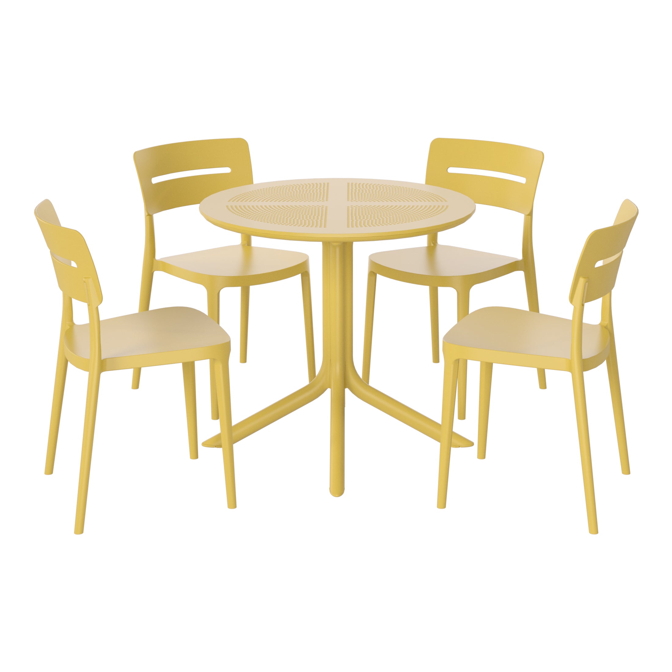 Sunshine Modern 5-Piece Resin Round Patio Dining Table Set with Stackable Patio Dining Chairs