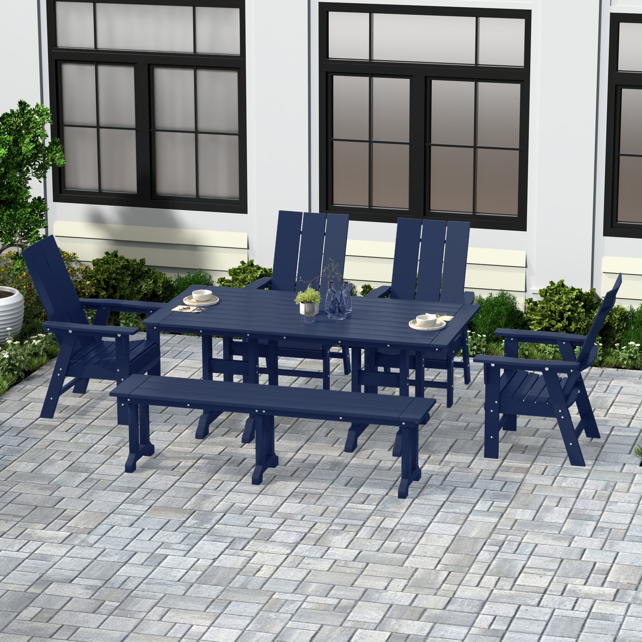 Palms 6 Piece Outdoor Patio Dining Table and Armchair Dining Bench Set