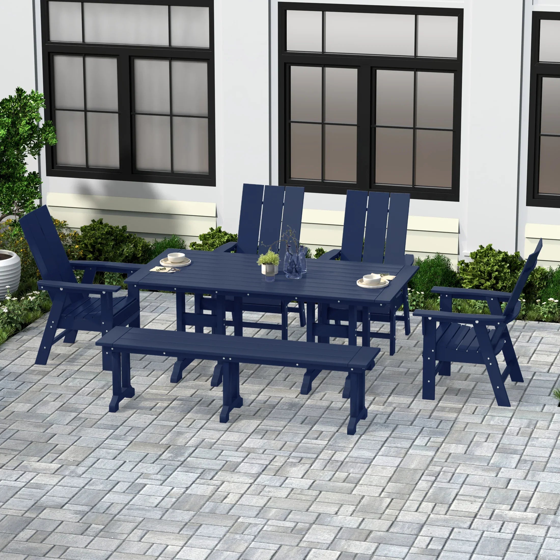 Palms 6 Piece Outdoor Patio Dining Table and Armchair Dining Bench Set