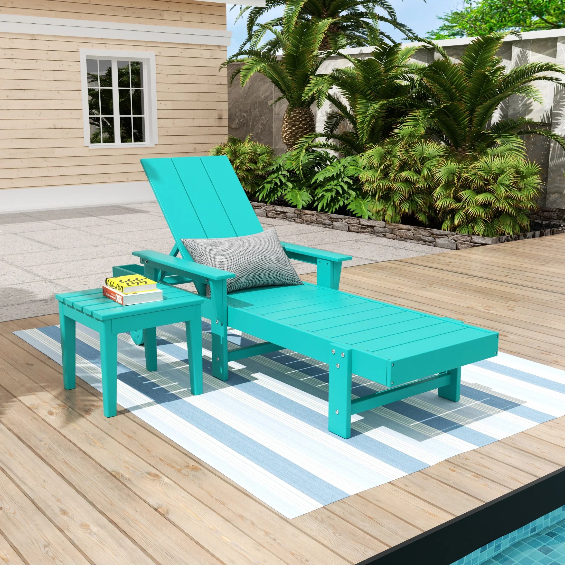 Palms Modern Reclining Chaise Lounge with Side Table 2-Piece Set