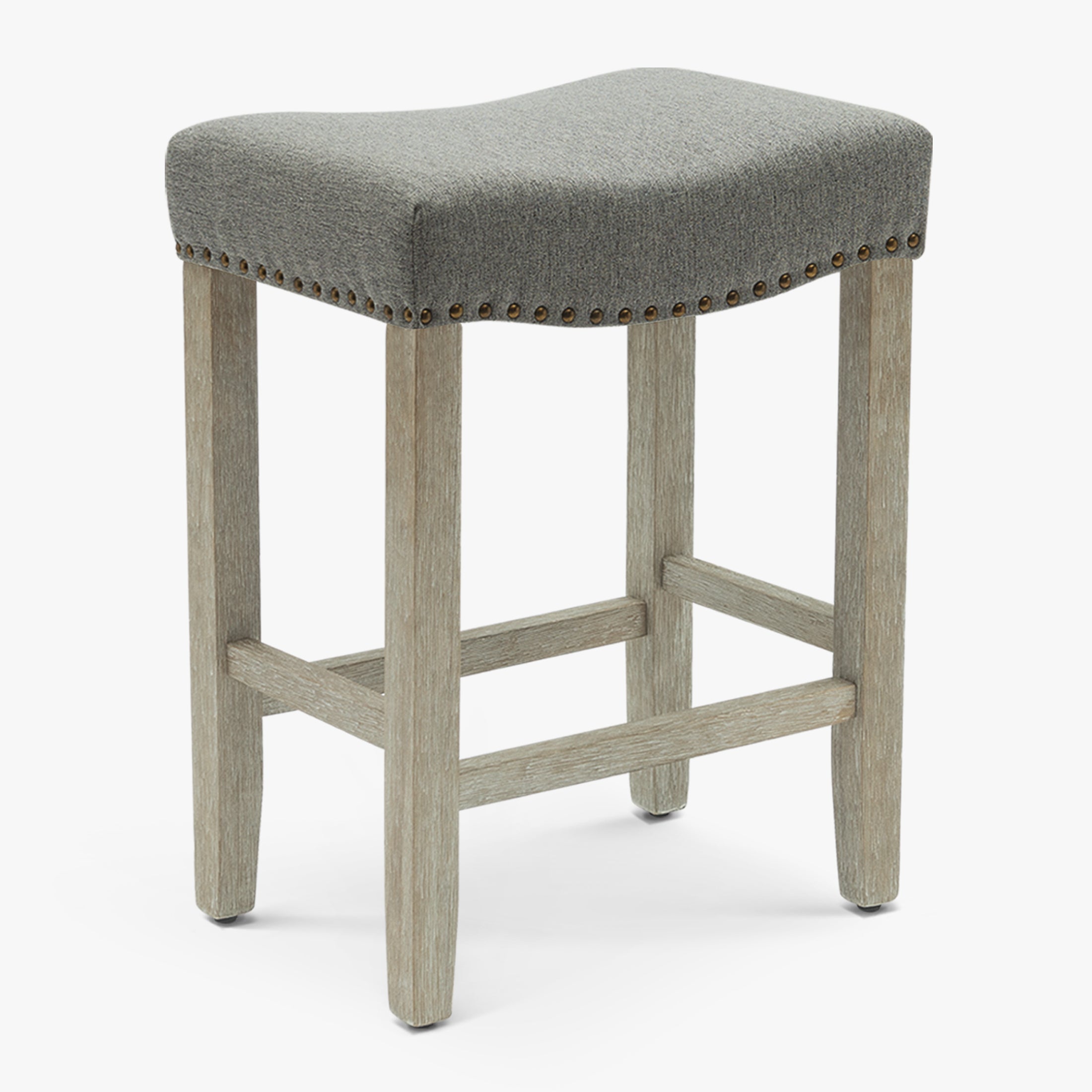 Bulmon 24" upholstered nail head bar counter stool with Antique Gray color legs