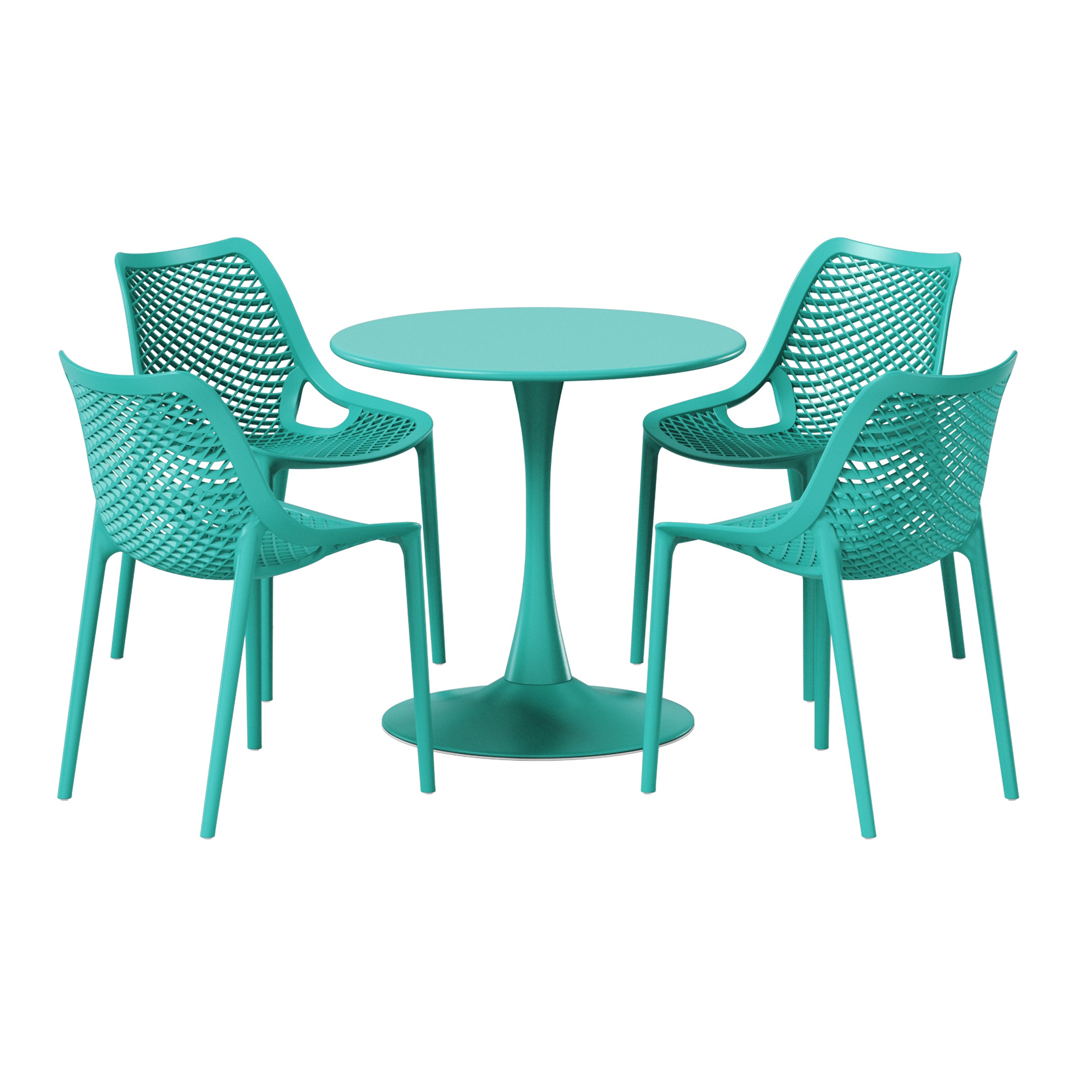 Sunshine 5-Piece Outdoor Indoor Round Metal Dining Table Set And Stackable Resin Patio Dining Side Chairs