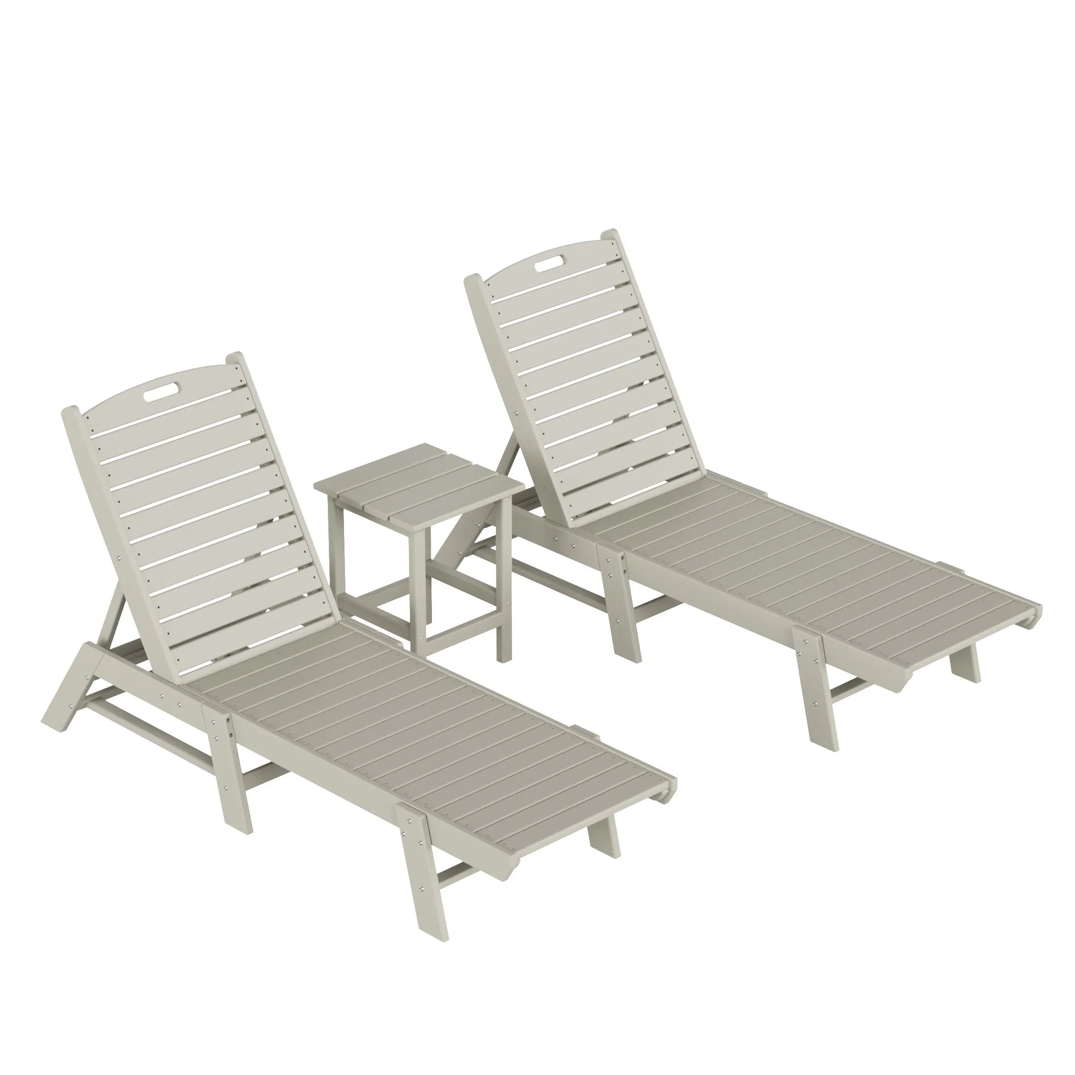 Paradise Poly Reclining Outdoor Patio Chaise Lounge Chair with Side Table Set