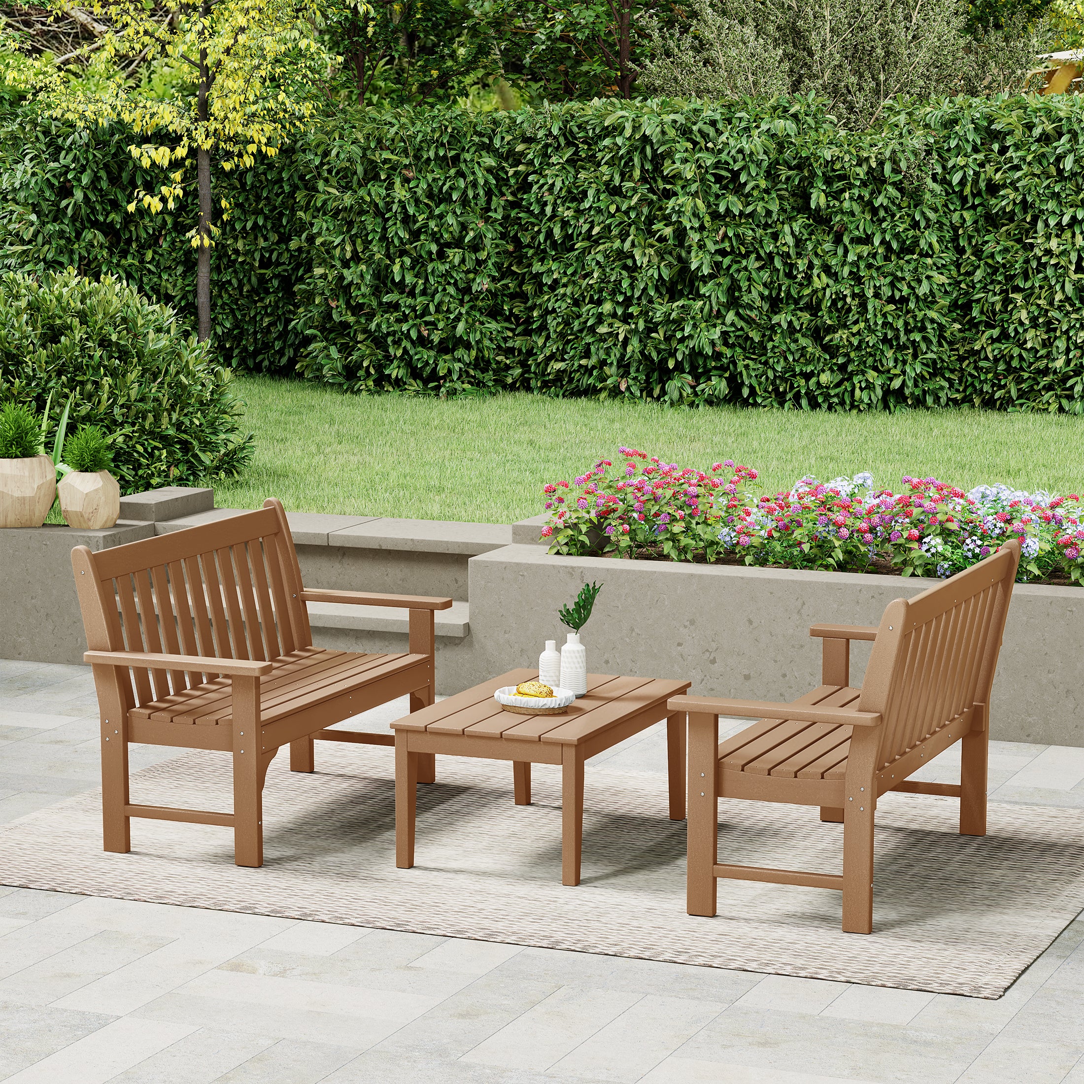 Paradise 3-Piece HDPE Outdoor Patio Furniture Couch and Coffee Table Set