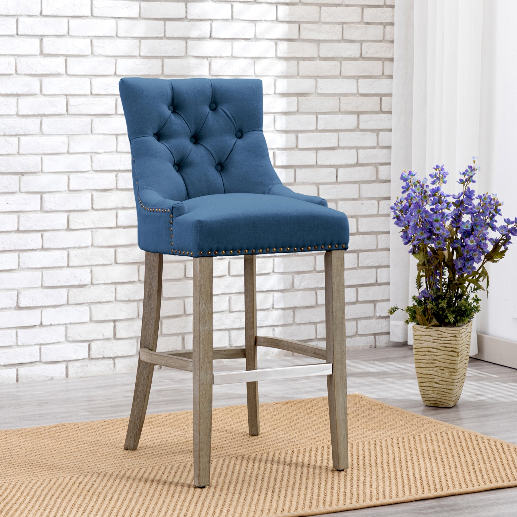 Bellmount 29" Upholstered Wood Bar Stool with Tufted Back