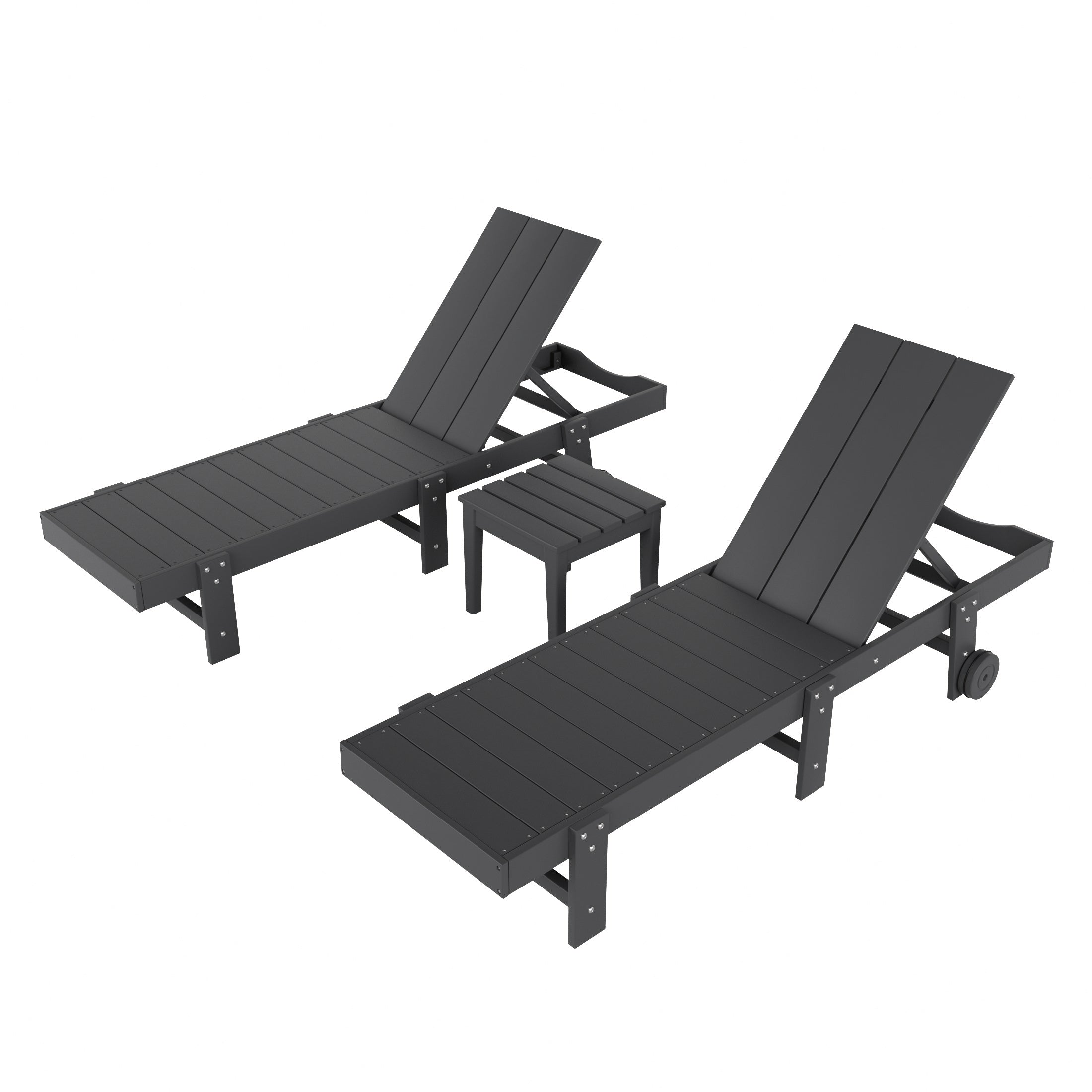 Palms 3 Piece Modern Poly Reclining Chaise Lounge With Wheels