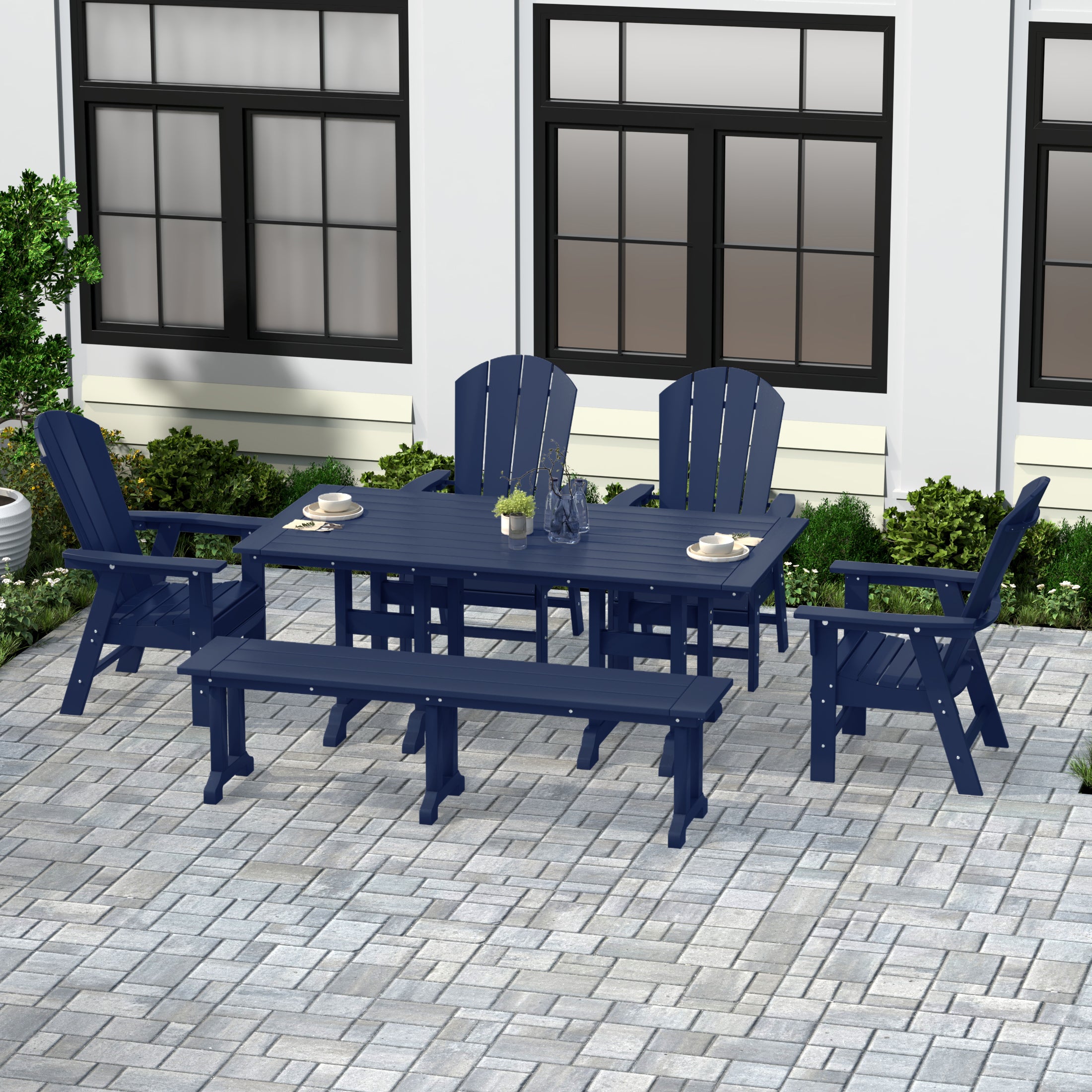 Paradise 6 Piece Outdoor Patio Dining Table and Armchair Dining Bench Set