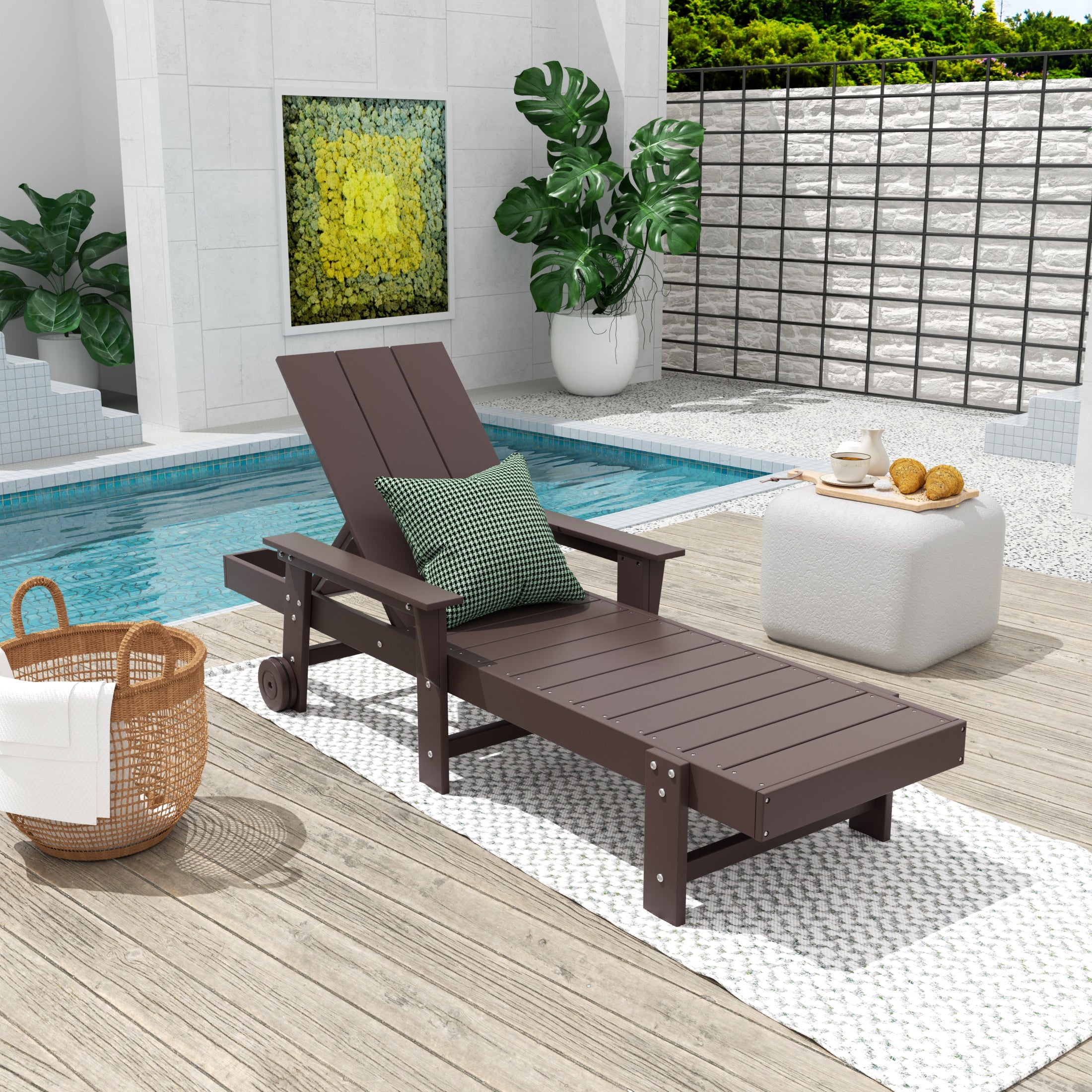Palms Modern Reclining Chaise Lounge With Arms & Wheels
