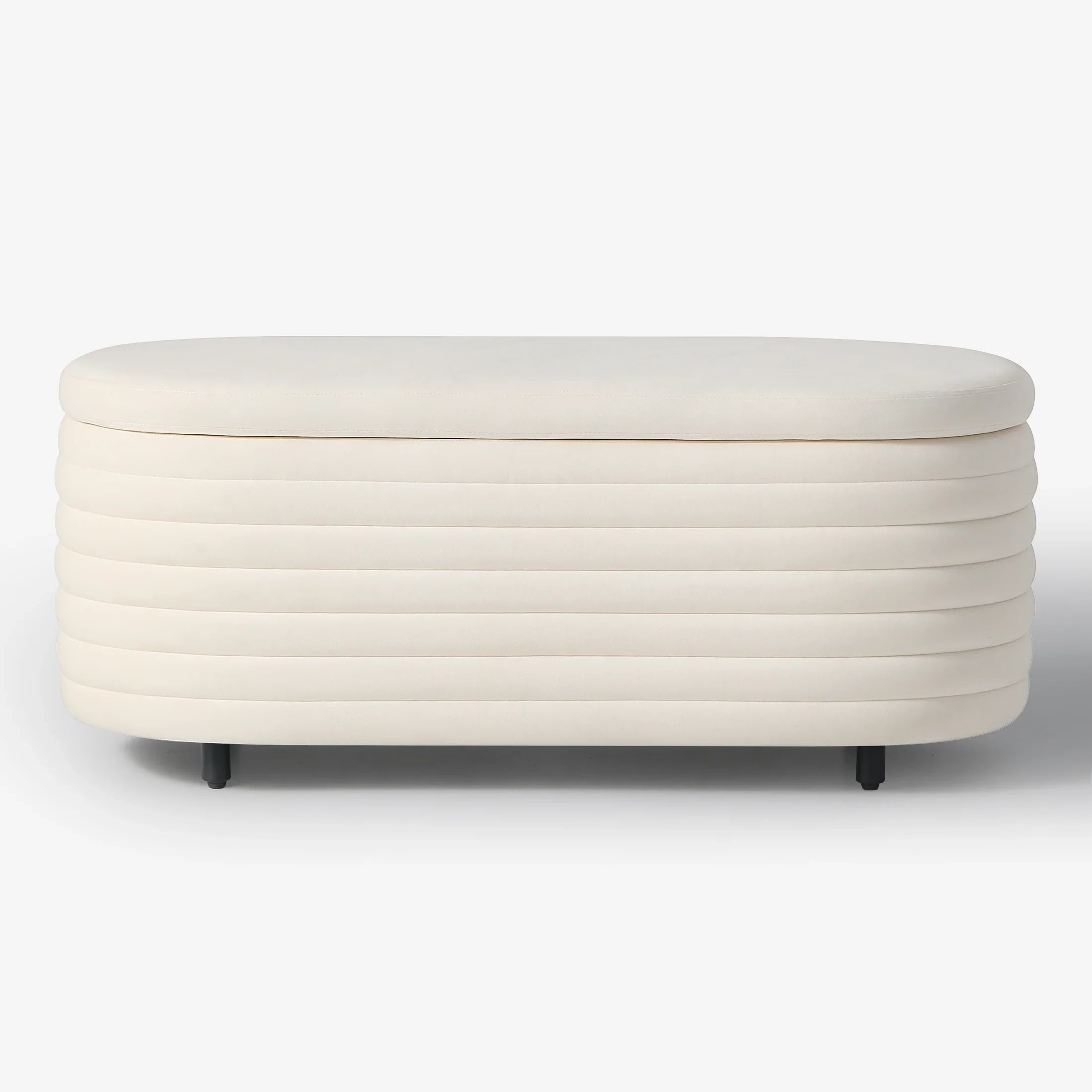 Alaia 42" Wide Mid-Century Modern Upholstered Velvet Tufted Oval Storage Ottoman Bench