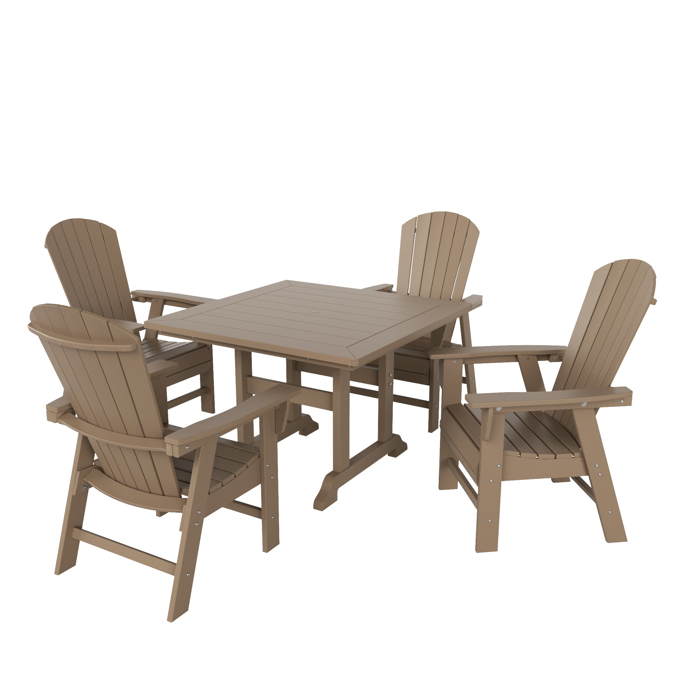 Portside 5 Piece Outdoor Patio Dining Square Table and Shell Back Armchair Set