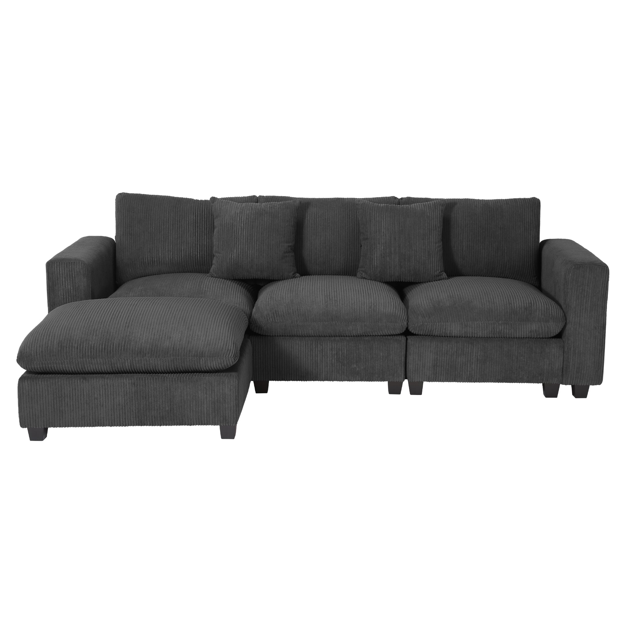 Ava 99" Modular Corduroy L-Shaped Sectional Sofa and Chaise With USB/Type-C Ports and Side Pockets