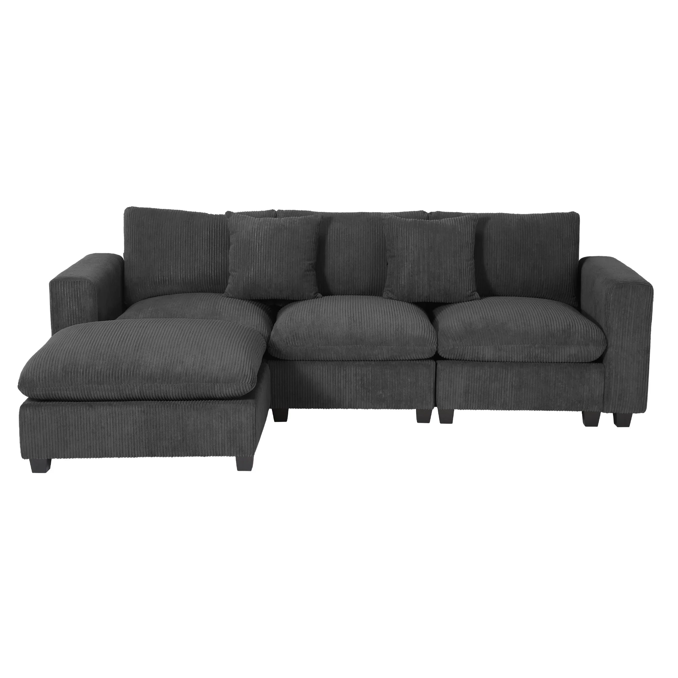 Ava 99" Modular Corduroy L-Shaped Sectional Sofa and Chaise With USB/Type-C Ports and Side Pockets