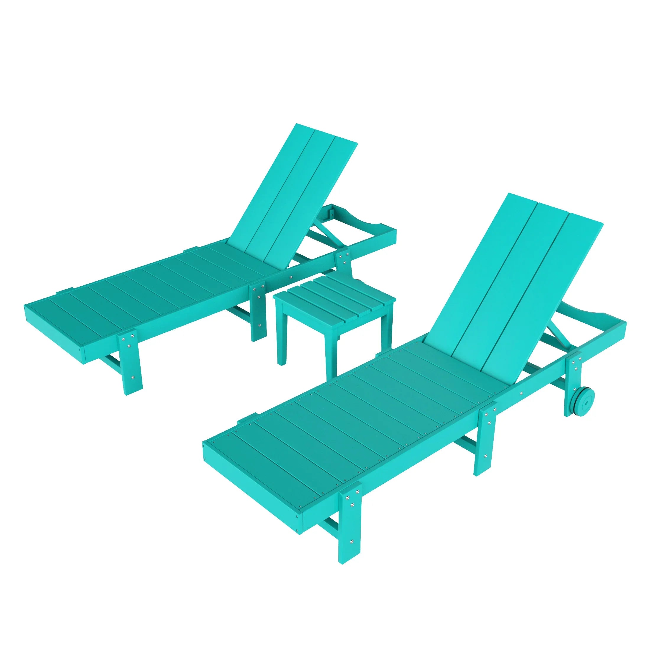 Palms 3 Piece Modern Poly Reclining Chaise Lounge With Wheels