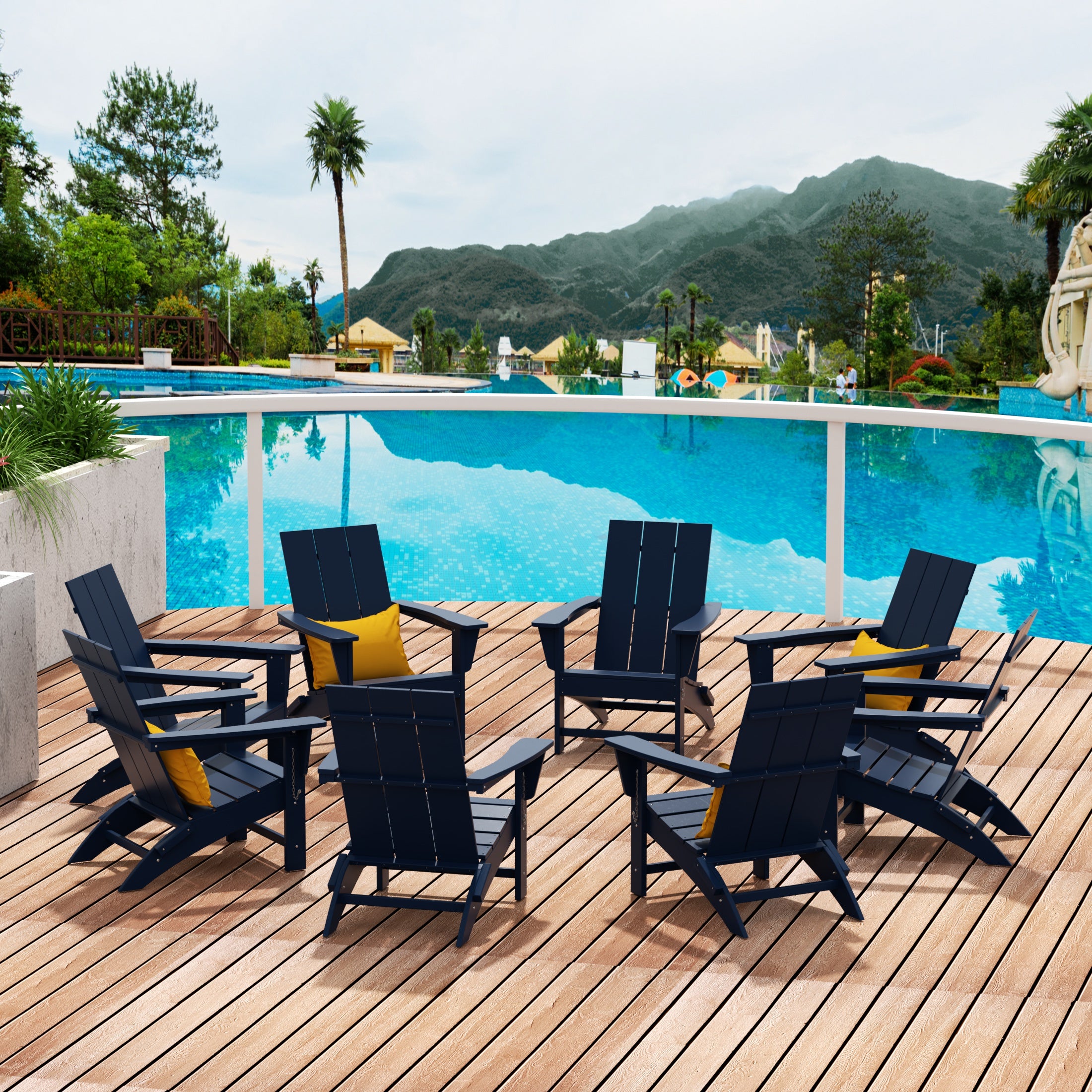 Palms 8-Piece Modern Poly Folding Adirondack Chair Set