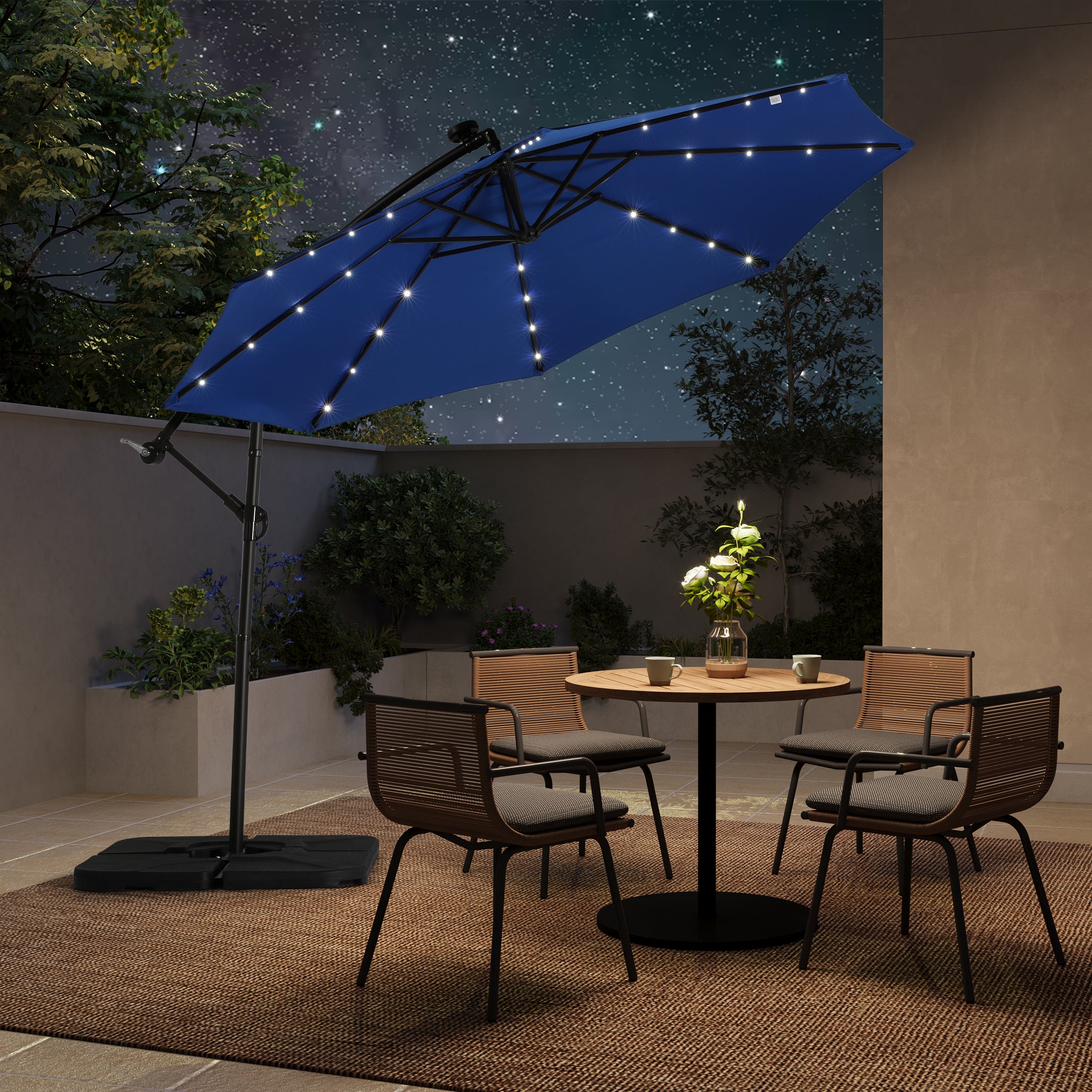 Westlake 10 ft. Outdoor / Paito Cantilever Hanging Umbrella with Solar Power LED lights