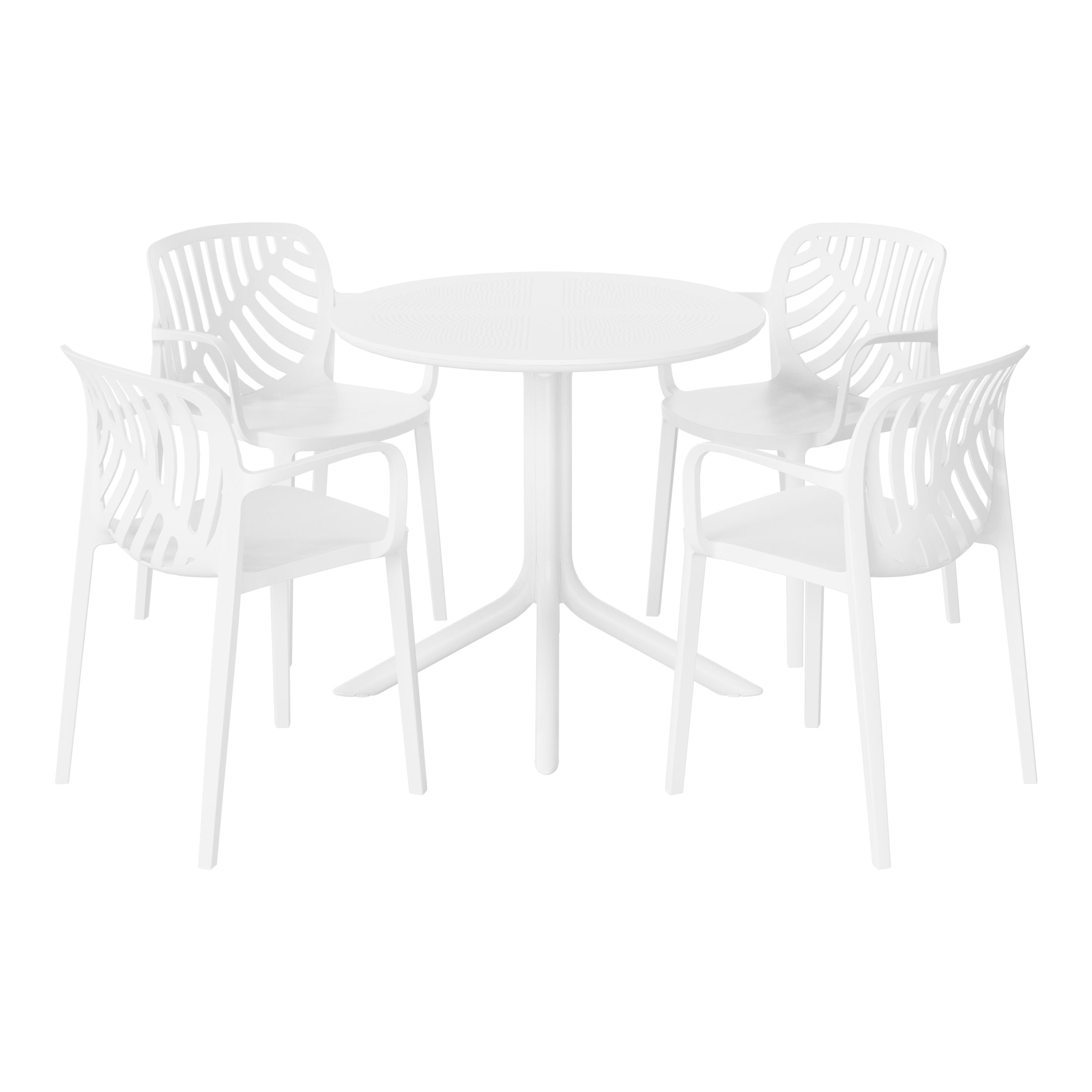Sunshine 5-Piece Outdoor Resin Round Patio Dining Table Set with Modern Stackable Patio Dining Chairs