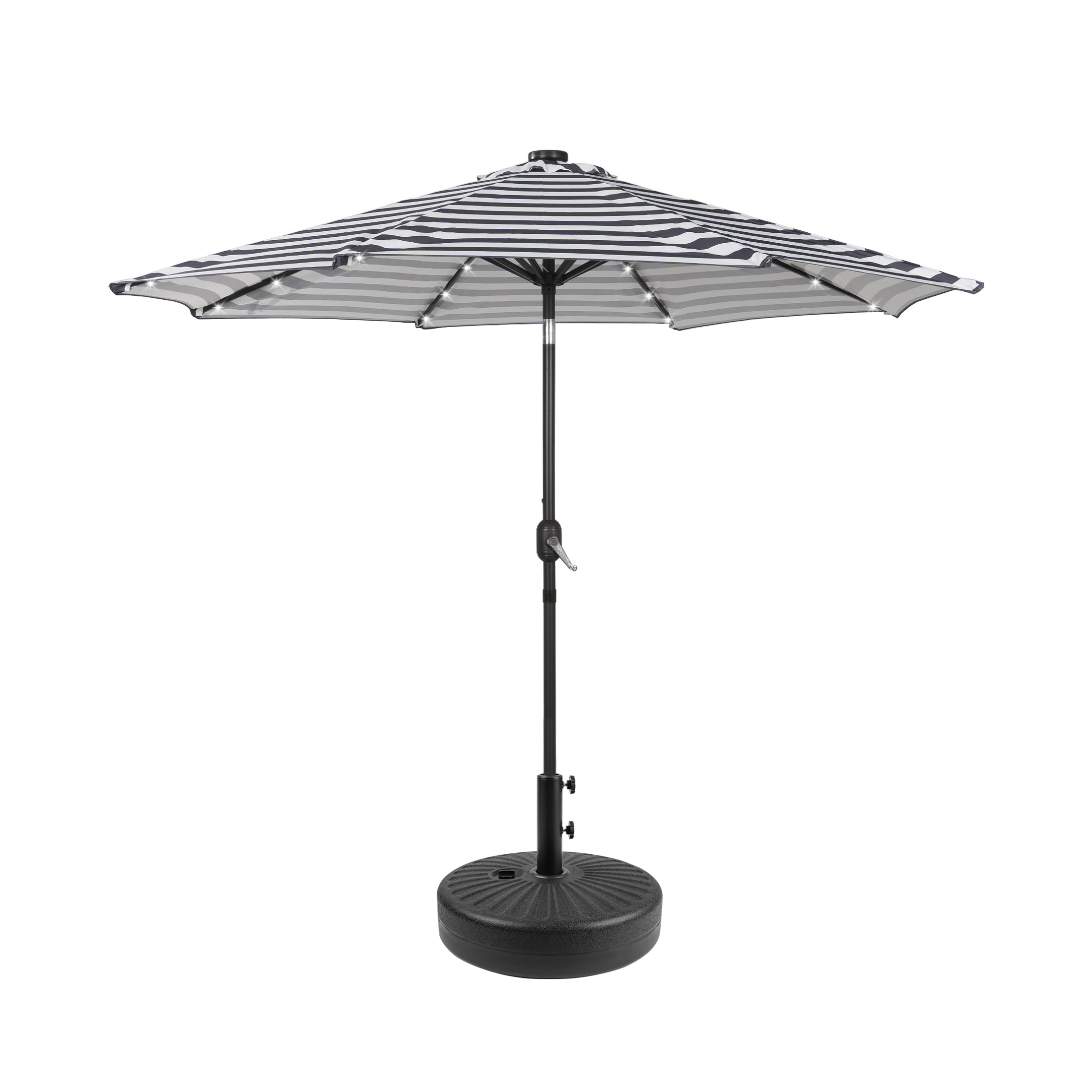 Westlake 9 ft. Patio Solar Power LED lights Market Umbrella with Black color round free standing weight base kit