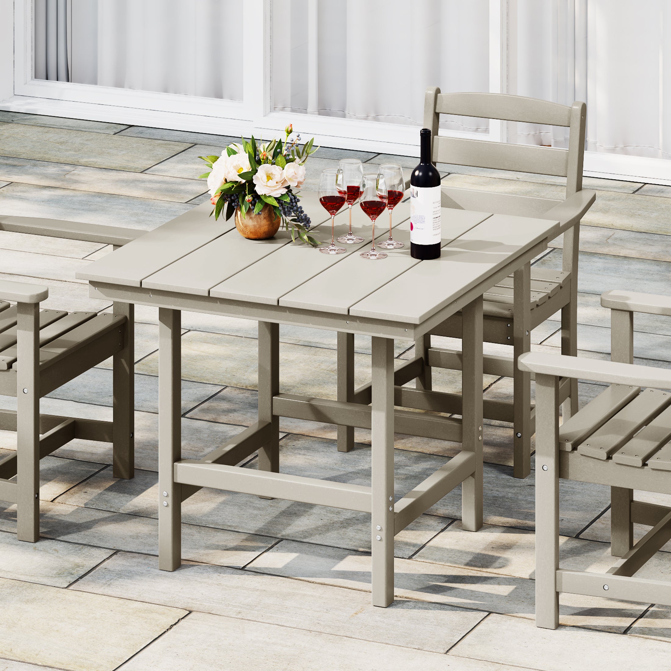 Palms Outdoor HDPE 36" Square Patio Dining Table with Umbrella Hole