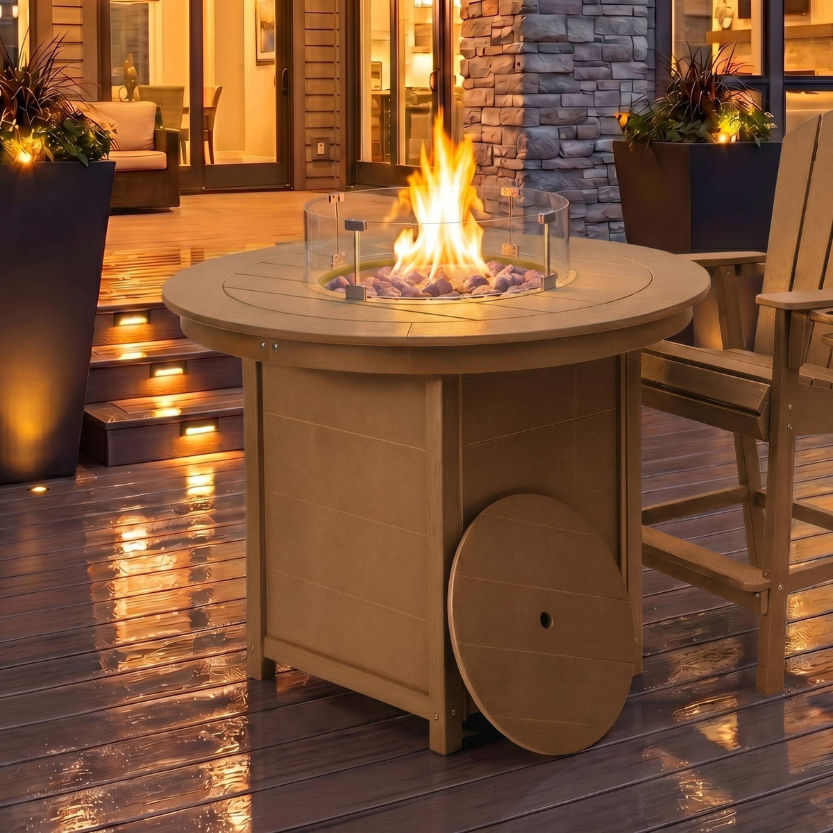 Sol 47" Modern Outdoor Patio Propane Round Counter Height Fire Pit Table
