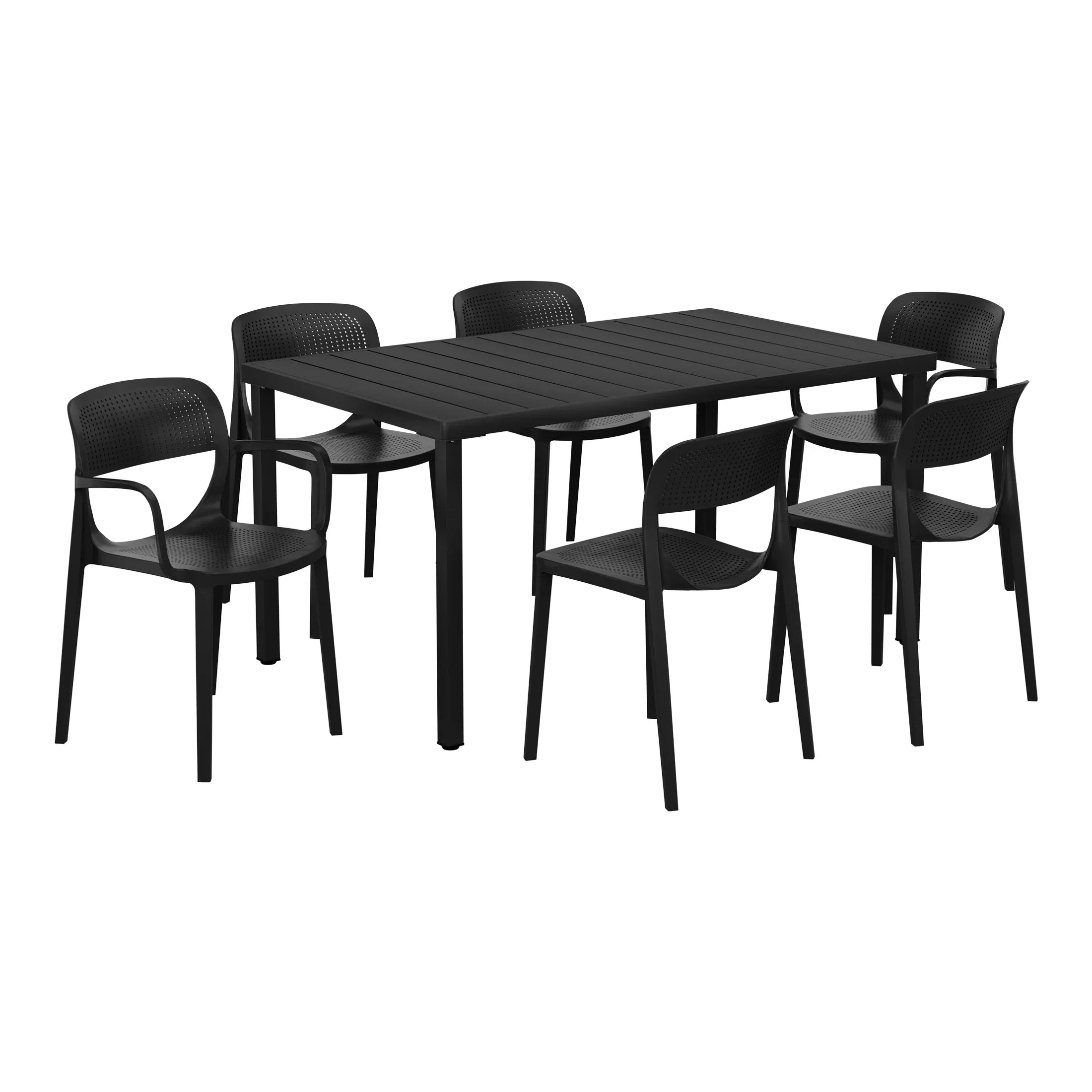 Sunshine 7-Piece Outdoor Rectangular Metal Patio Dining Table Set With Stackable Patio Dining Chairs