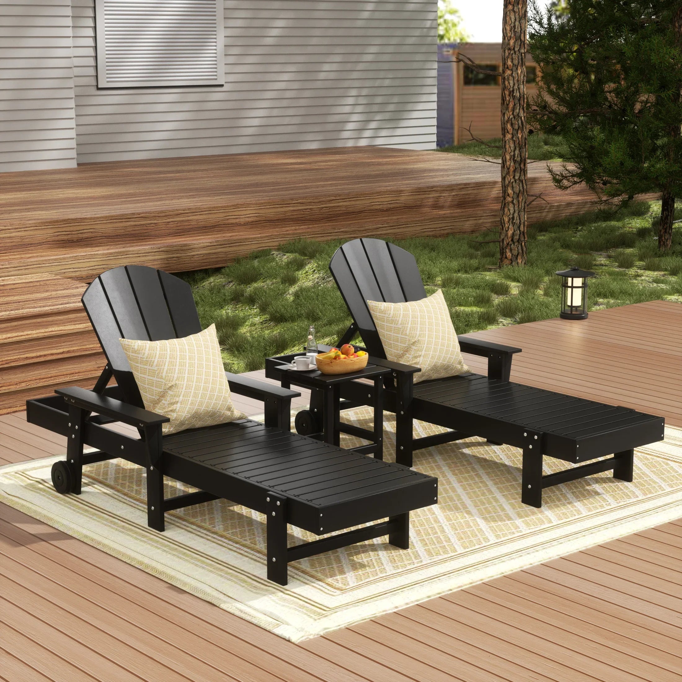 Paradise 3 Piece Adirondack Reclining Chaise Lounge With Arms & Wheels