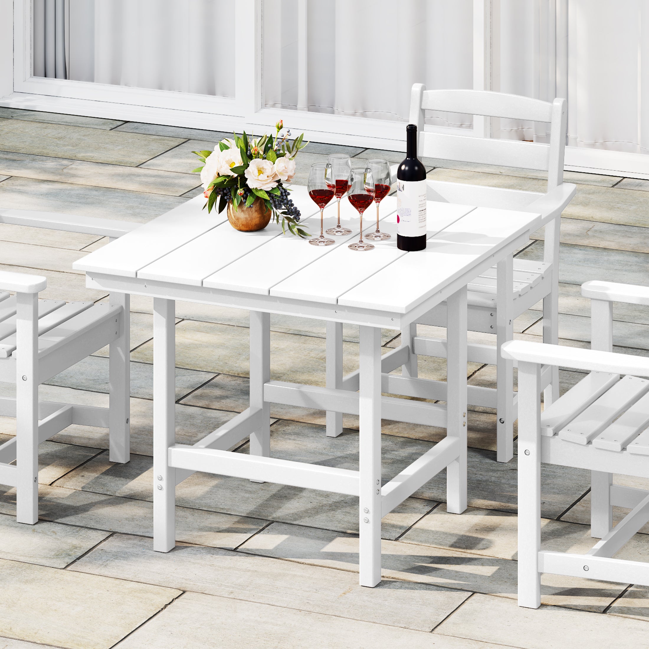 Palms Outdoor HDPE 36" Square Patio Dining Table with Umbrella Hole